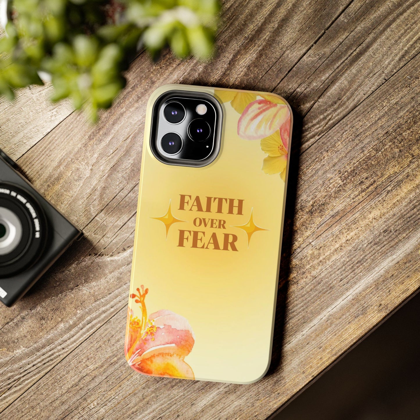 Faith Over Fear Tough Phone Case — Floral Yellow Protective Cover