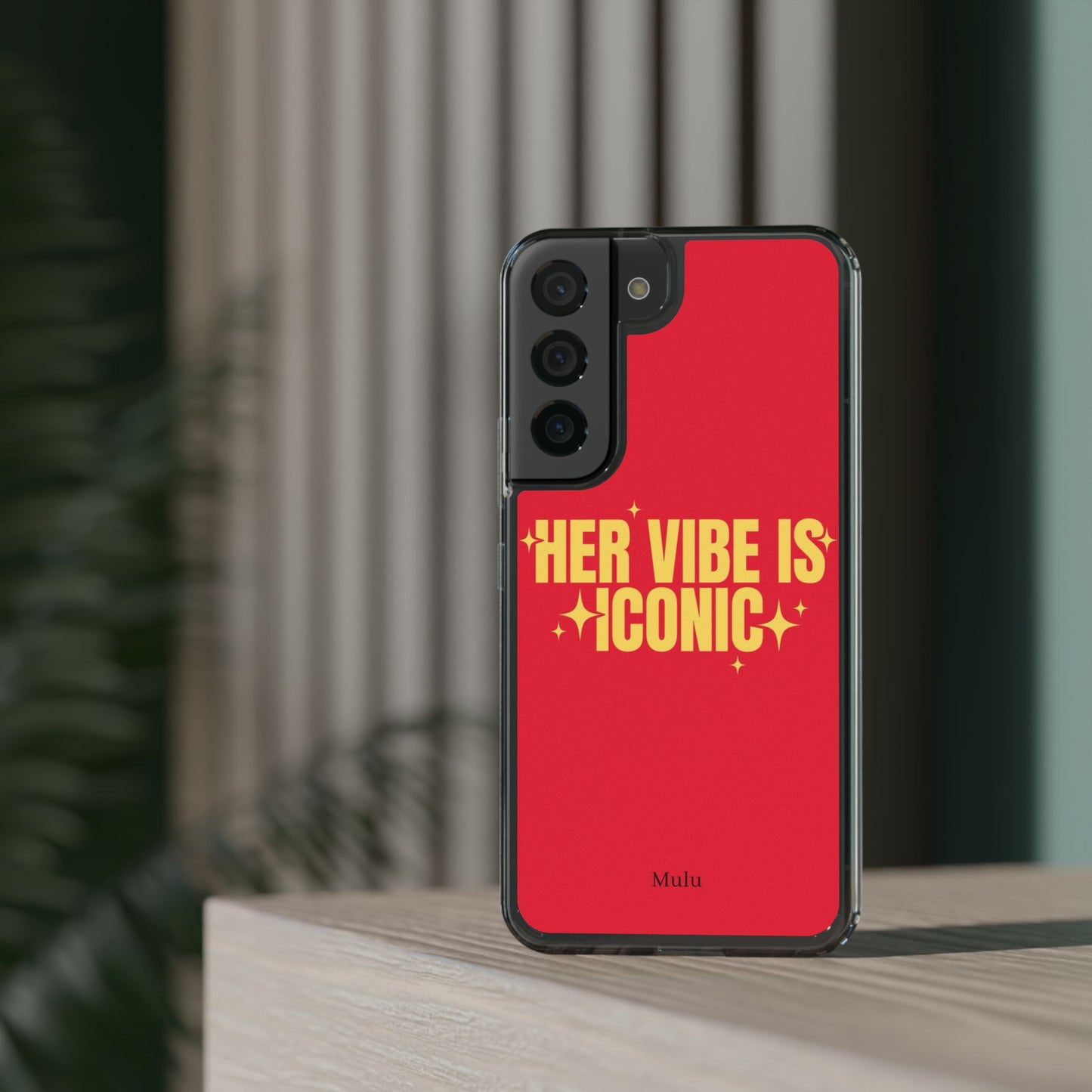 Clear Impact-Resistant Phone Case — "Her Vibe Is Iconic" Red Protective Cover