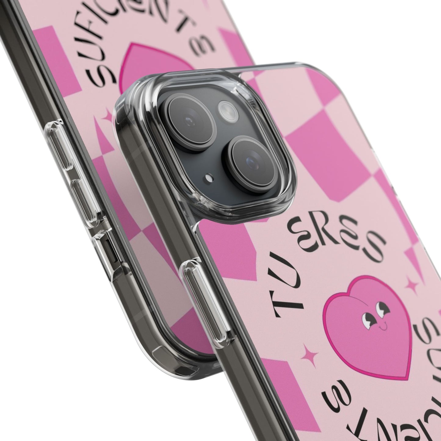 Clear Impact-Resistant Phone Case — Pink Checkerheart “Tu Eres Suficiente” Design