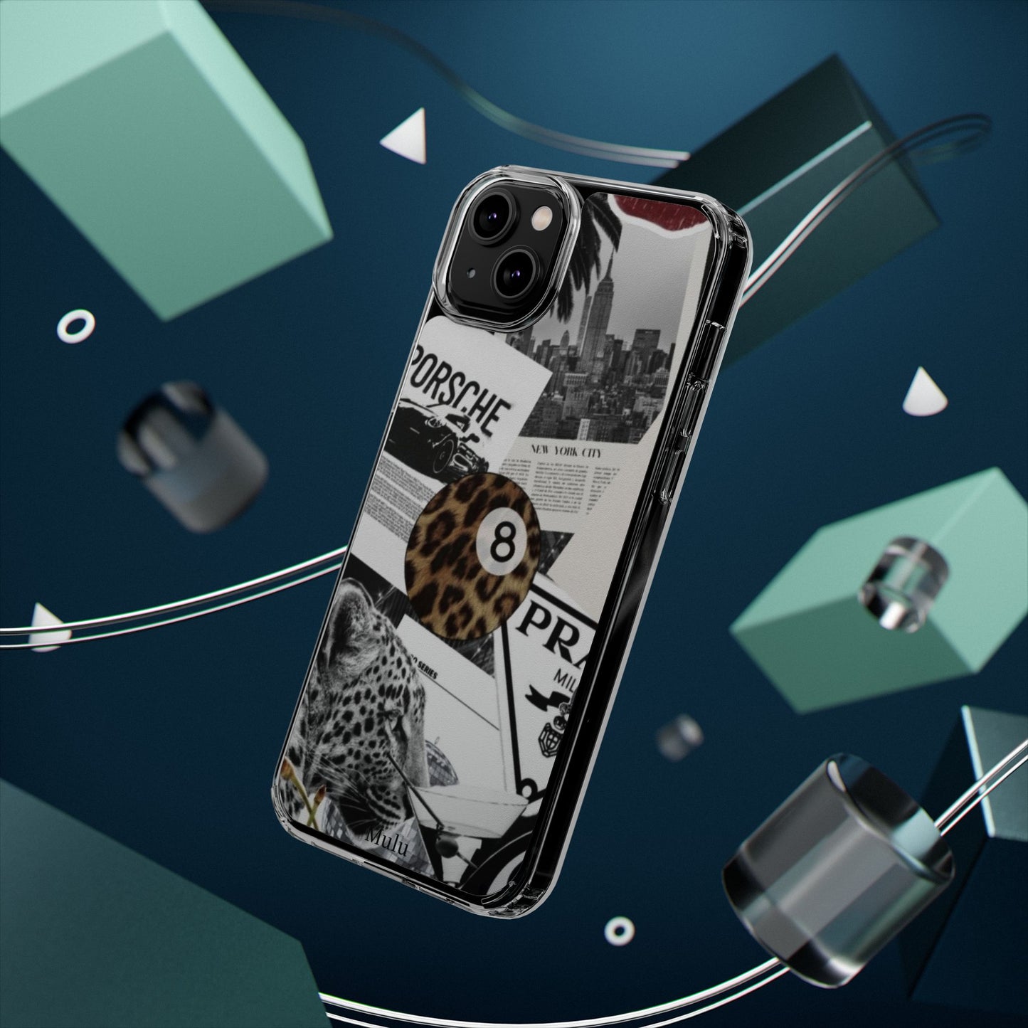 Clear Impact-Resistant Phone Case — Collage Luxury Leopard & Vintage Car Design