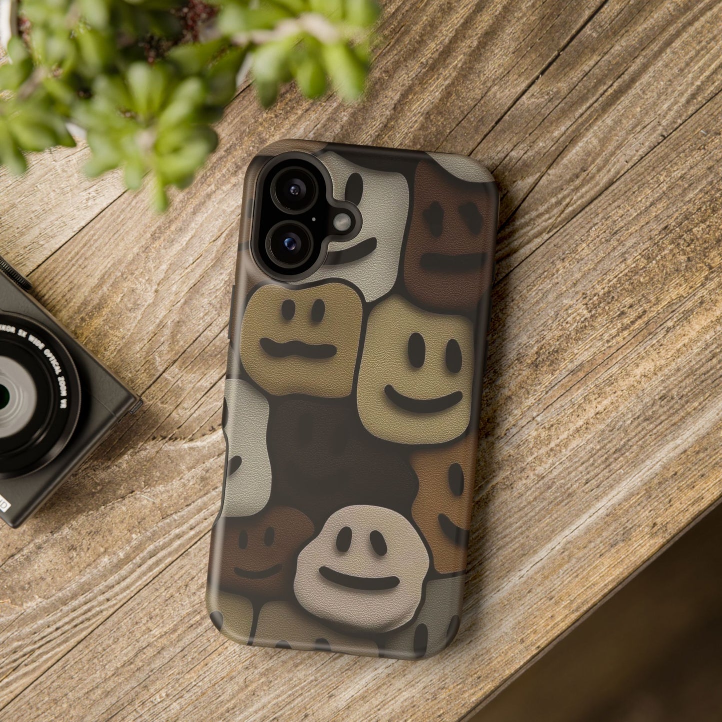 Magnetic Impact-Resistant Case — Brown Smiley Tile Phone Cover