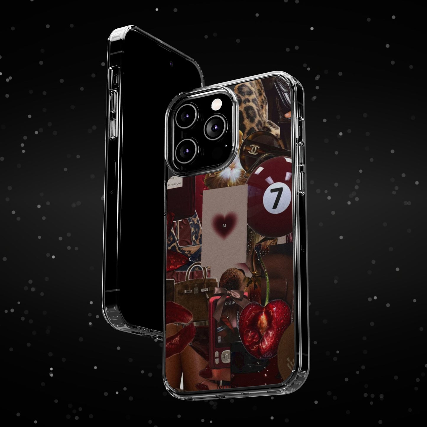 Clear Impact-Resistant Phone Case — Retro Cherry Collage Design