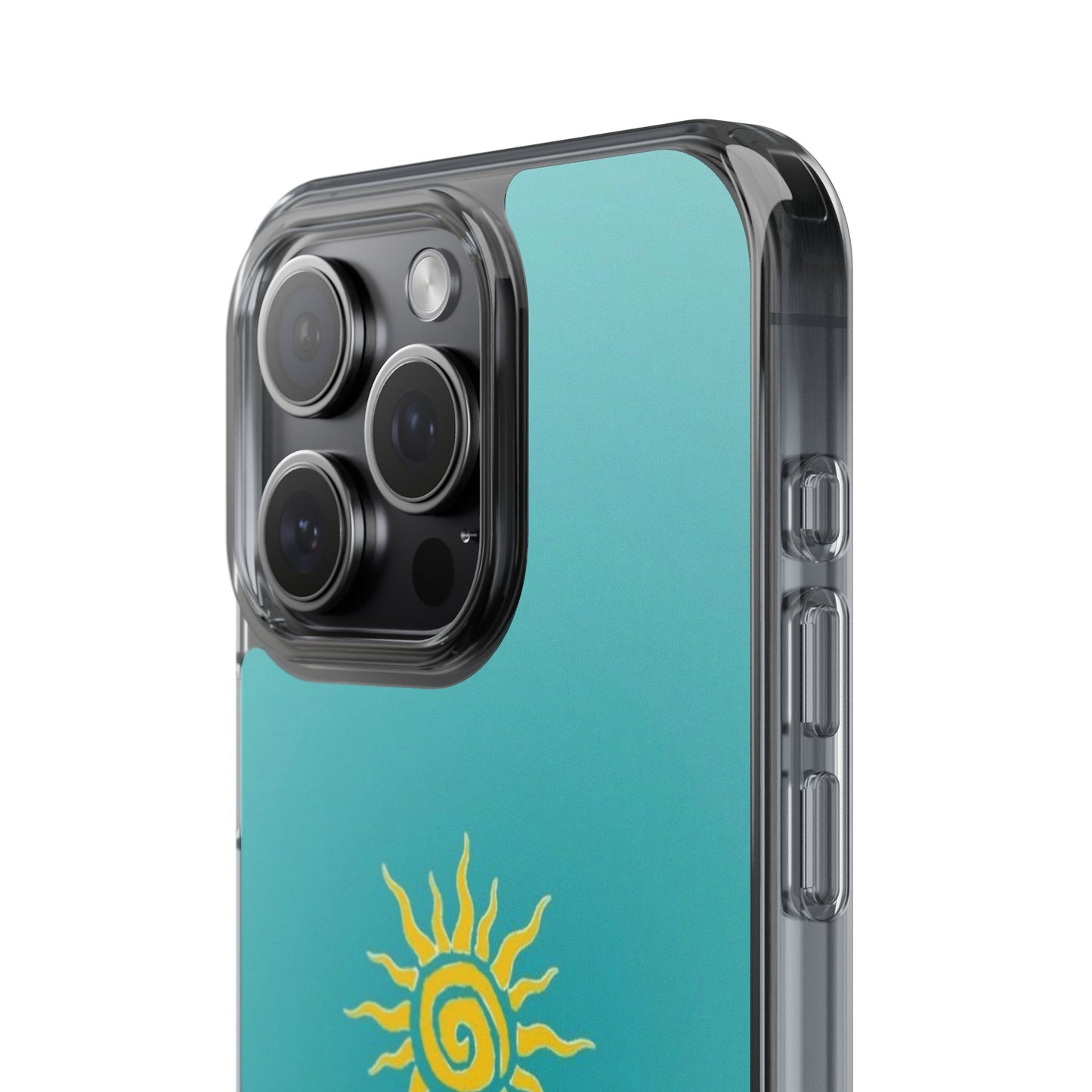 Clear Impact-Resistant Phone Case — Yellow Sun on Teal Gradient
