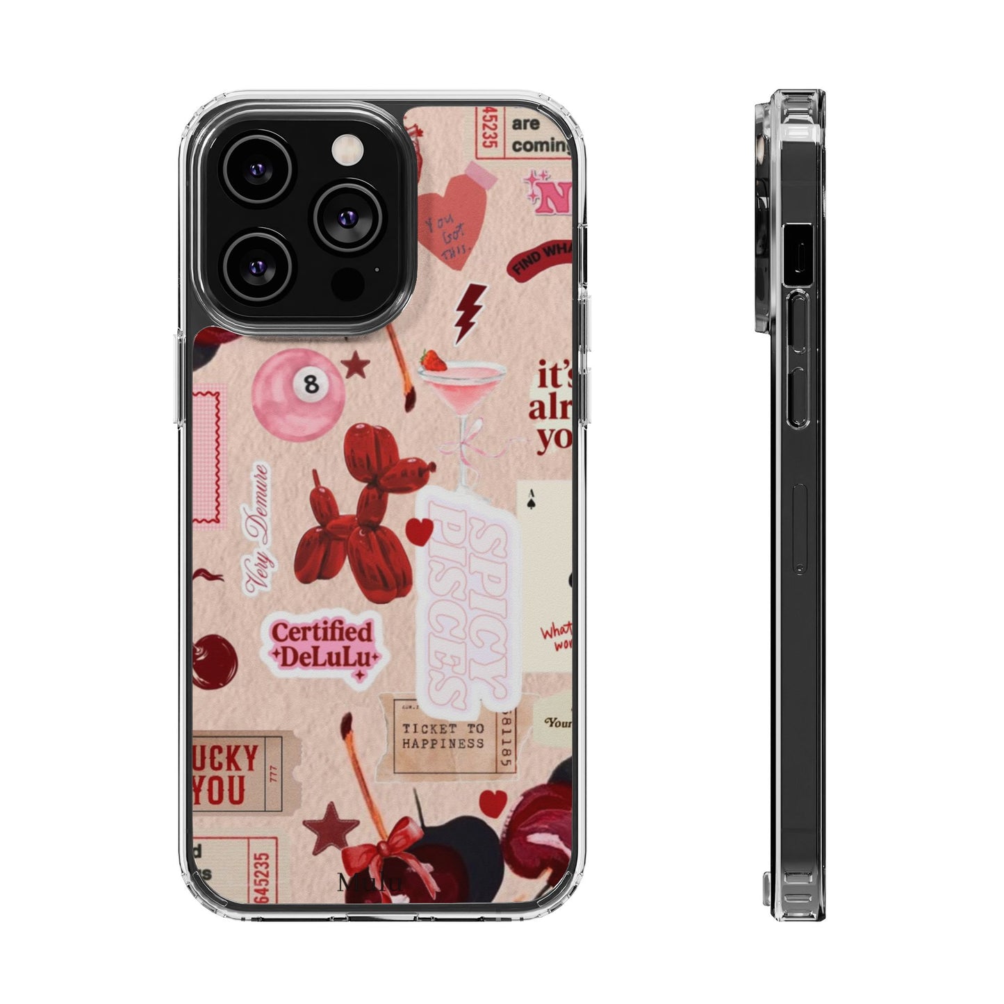 Clear Impact-Resistant Phone Case — Retro Cherry & Sticker Collage