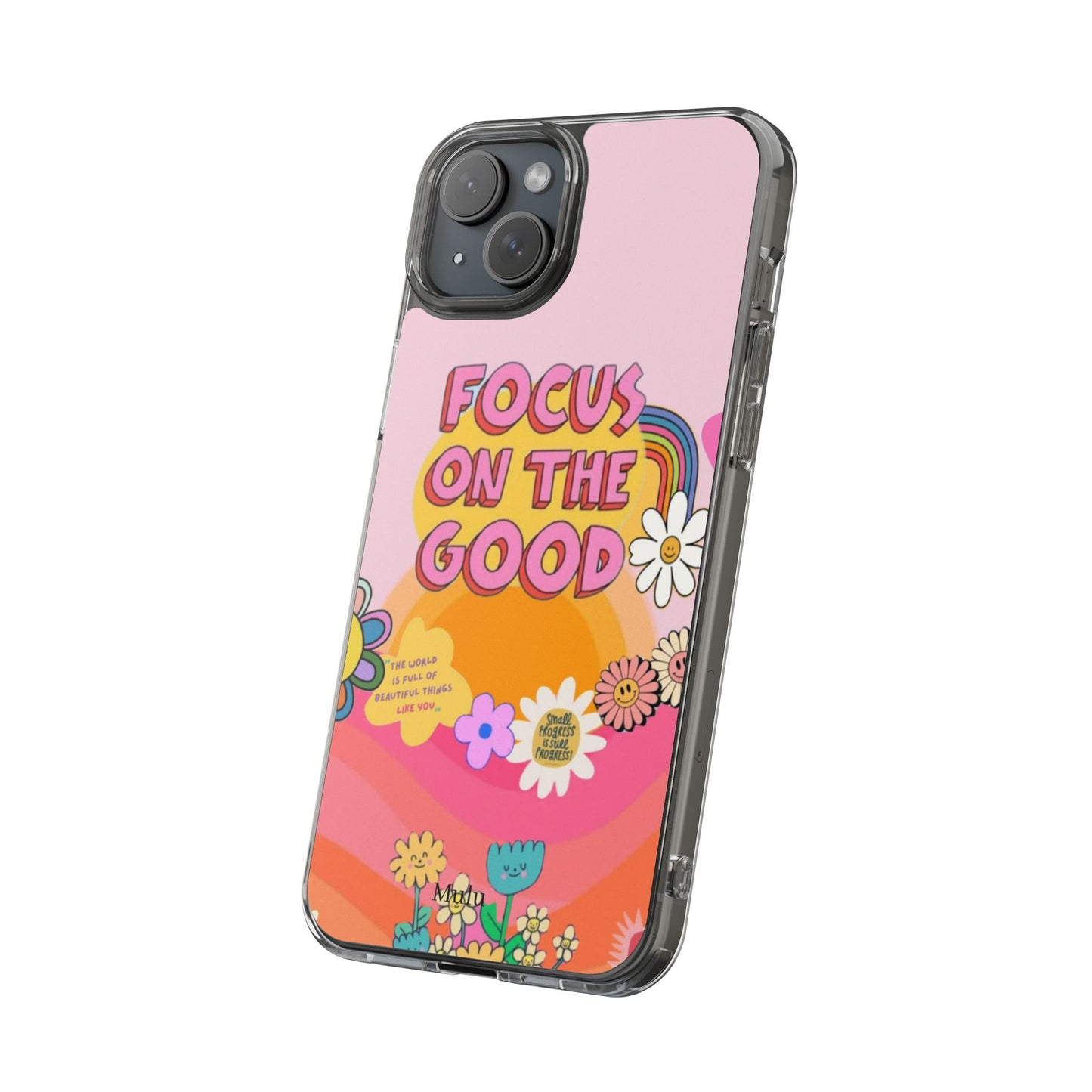 Clear Impact-Resistant Case — "Focus On The Good" Retro Floral Phone Cover