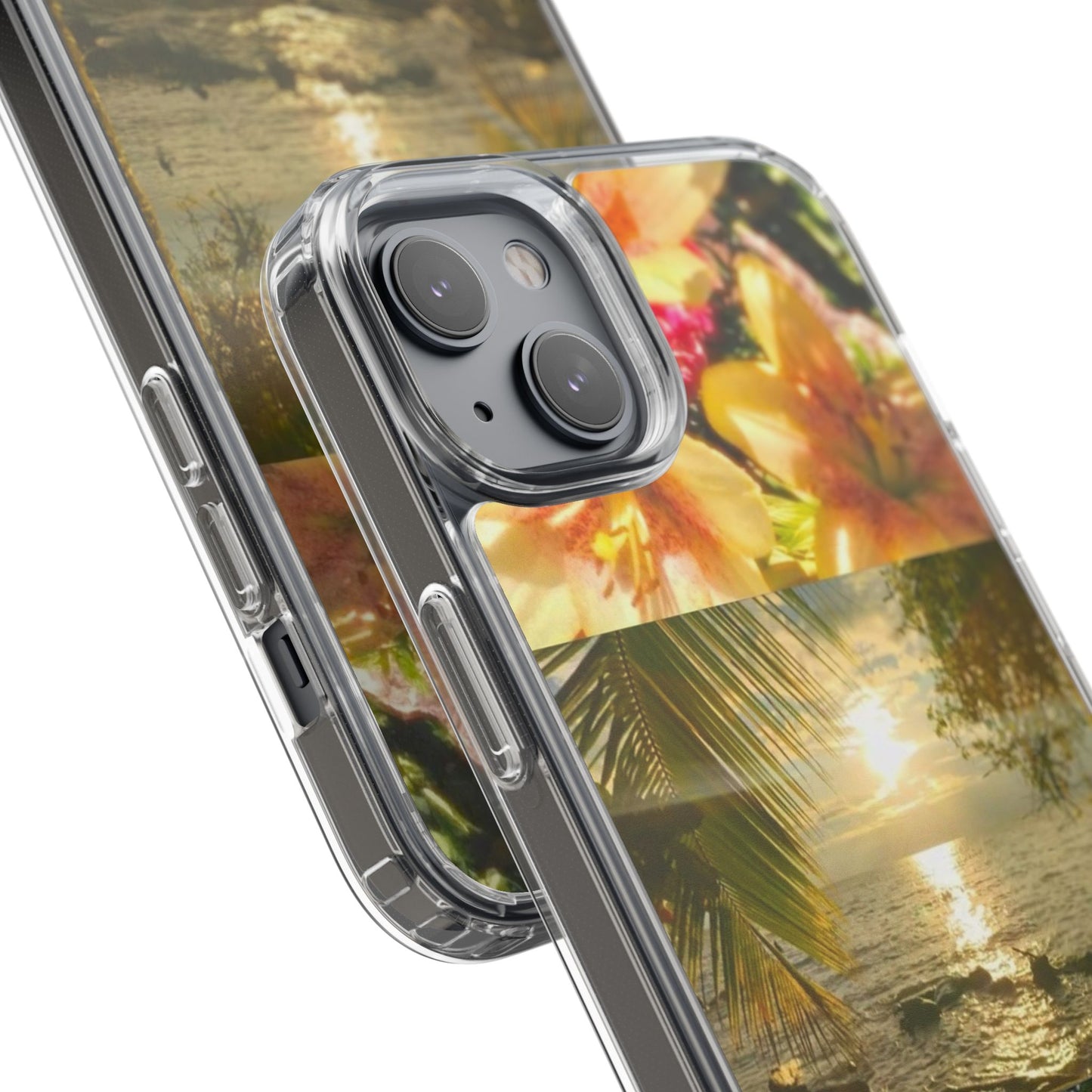 Tropical Sunset Phone Case — Floral Surfboard Clear iPhone Case