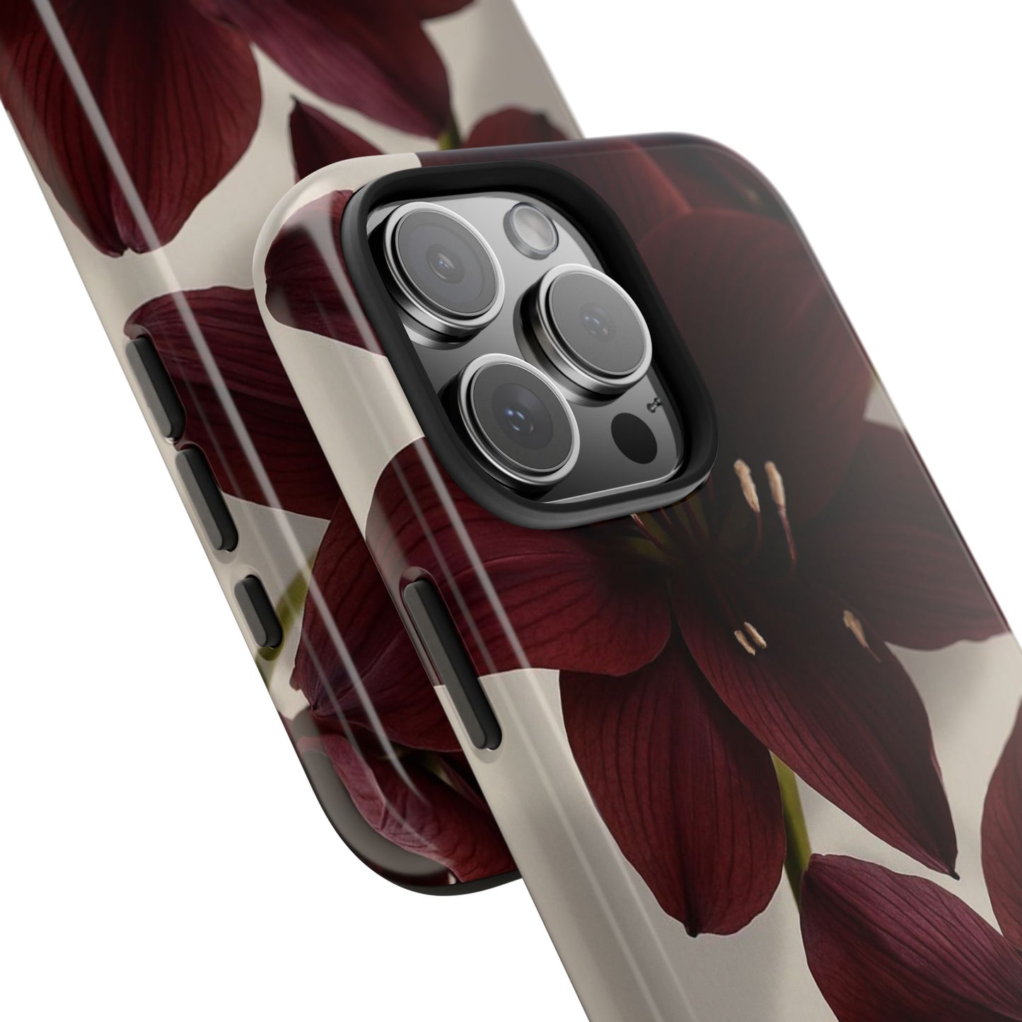 Amaryllis Noir Tough Phone Case — Dark Burgundy Floral Protective Cover