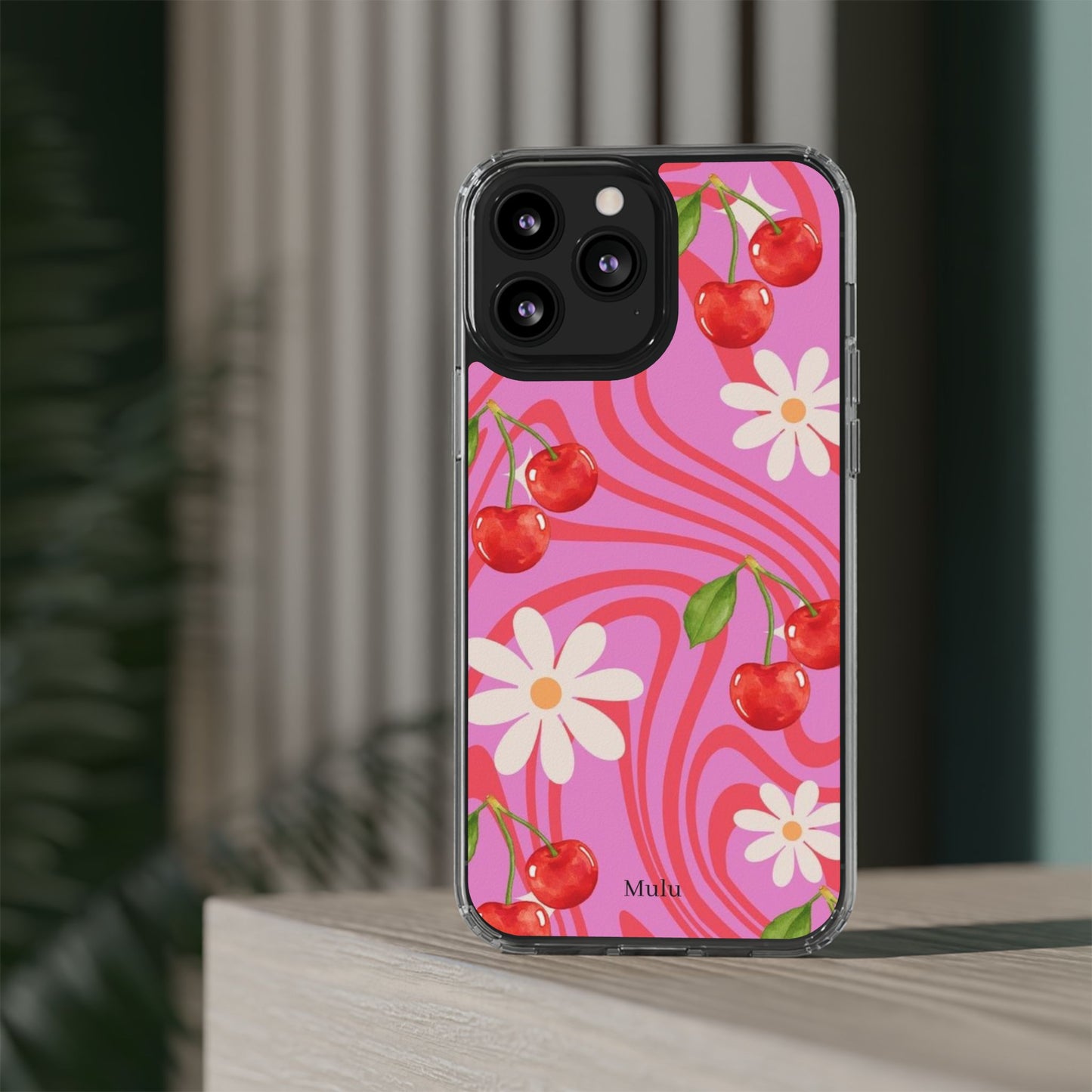 Clear Impact Phone Case — Retro Cherry & Daisy Floral Design