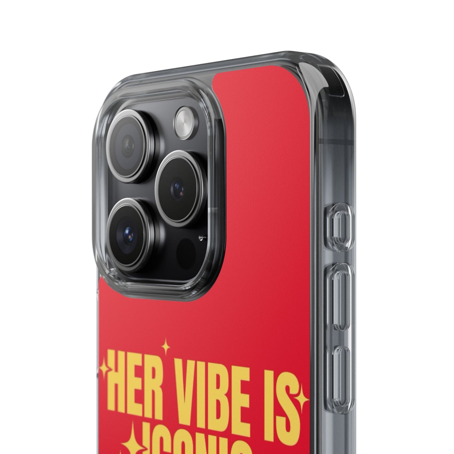 Clear Impact-Resistant Phone Case — "Her Vibe Is Iconic" Red Protective Cover