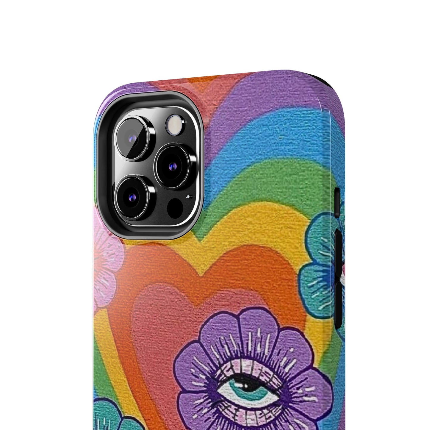 Psychedelic Eye Flower Tough Phone Case — Retro Rainbow Protective iPhone Cover