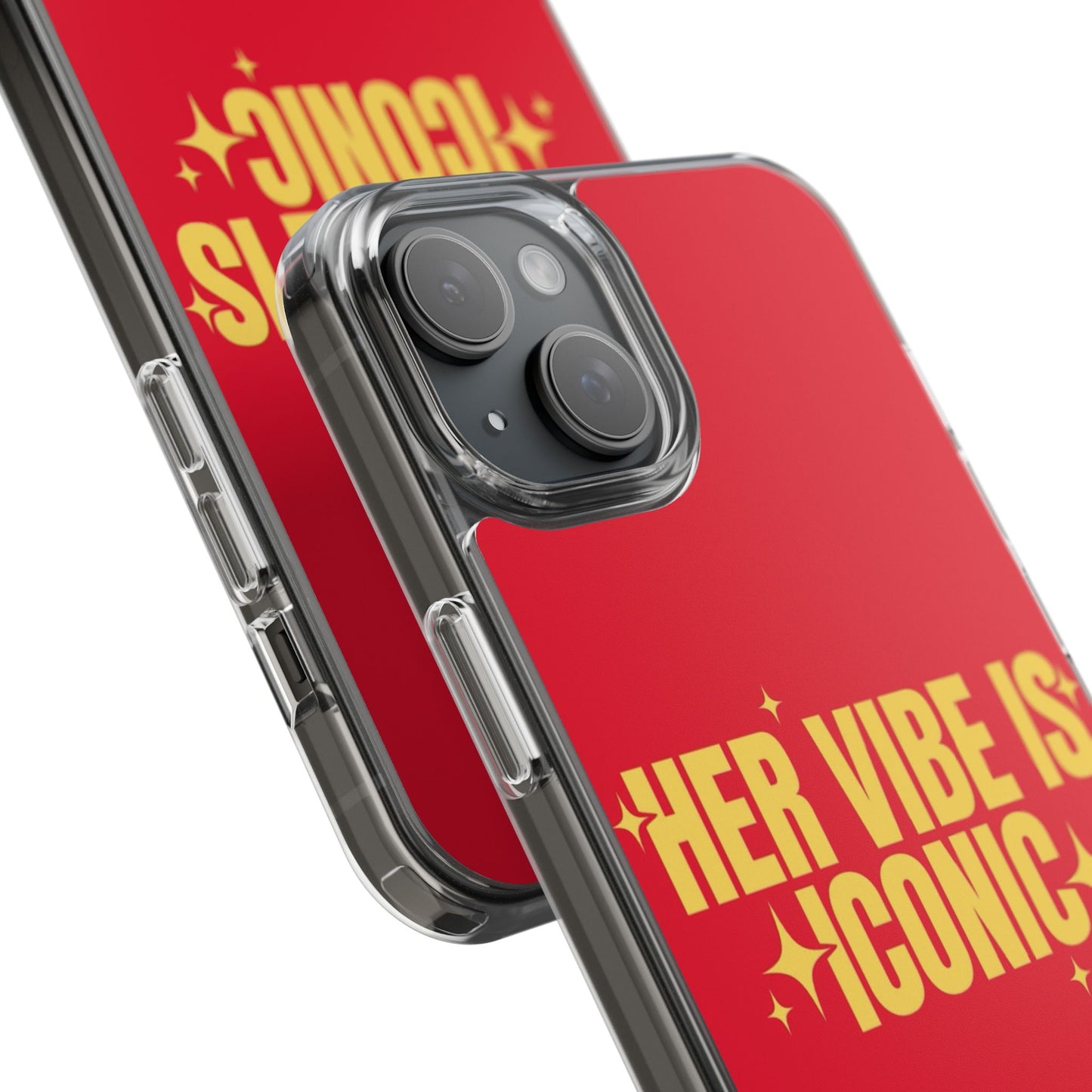 Clear Impact-Resistant Phone Case — "Her Vibe Is Iconic" Red Protective Cover