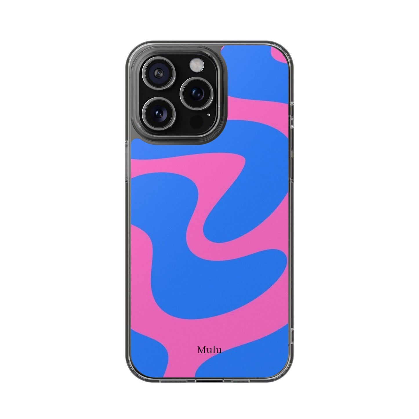 Clear Impact-Resistant Phone Case — Retro Blue & Pink Abstract Swirl