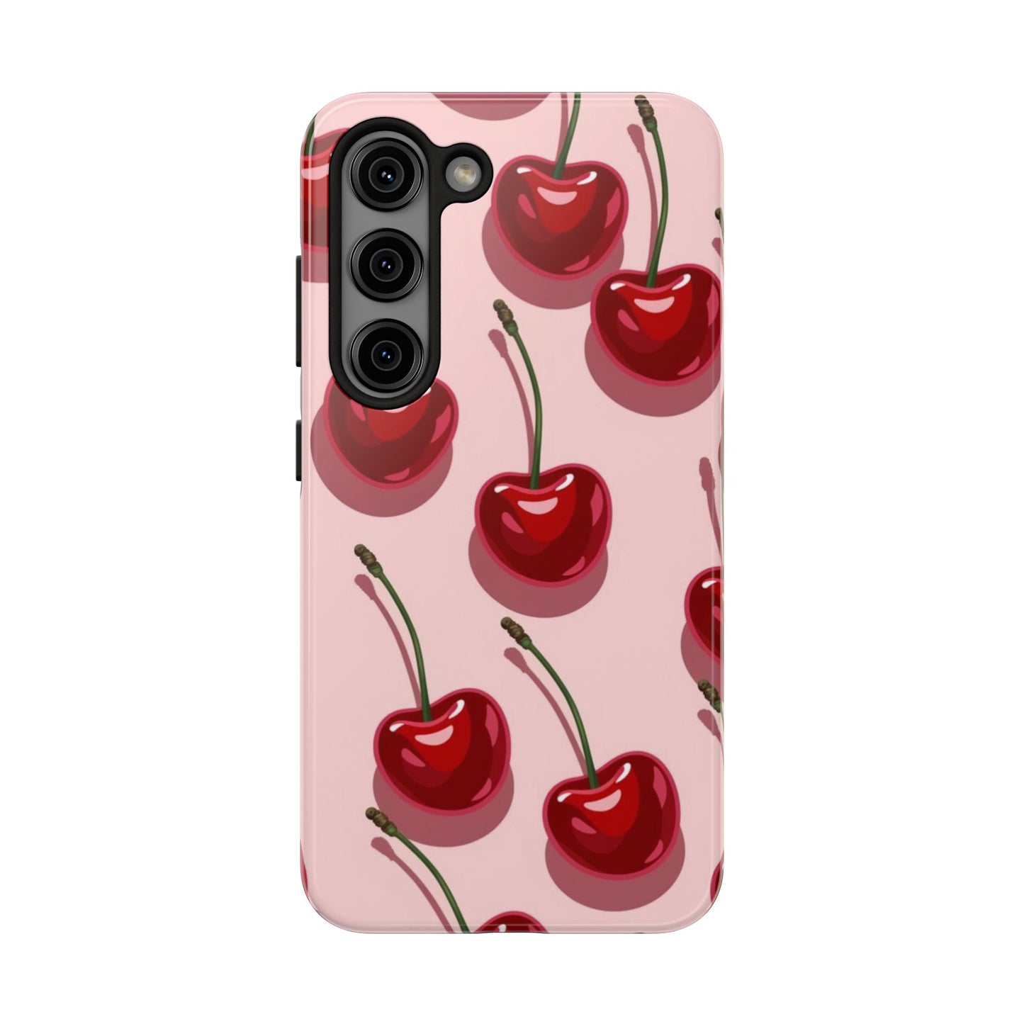 Cherry Pattern Tough Phone Case — Retro Pink Cherry Print Protective Phone Case