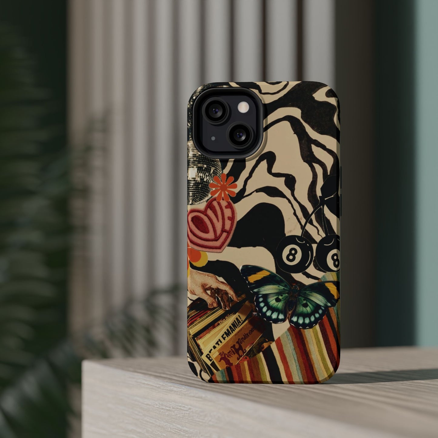 Phone Case — Retro Collage Magnetic Impact-Resistant Case with Butterfly & Zebra Print