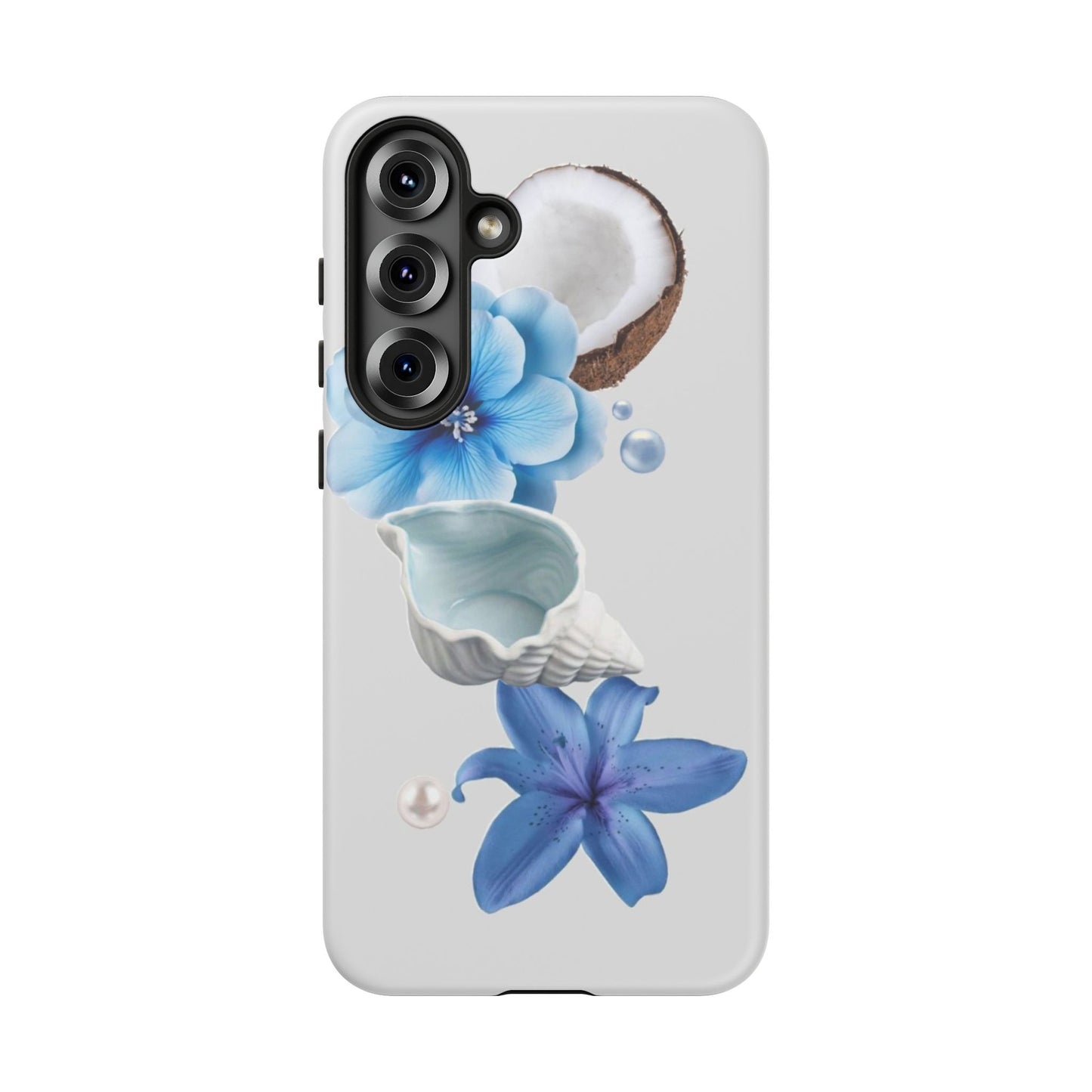 Tropical Blue Floral Phone Case — Coconut, Shell & Starfish Design