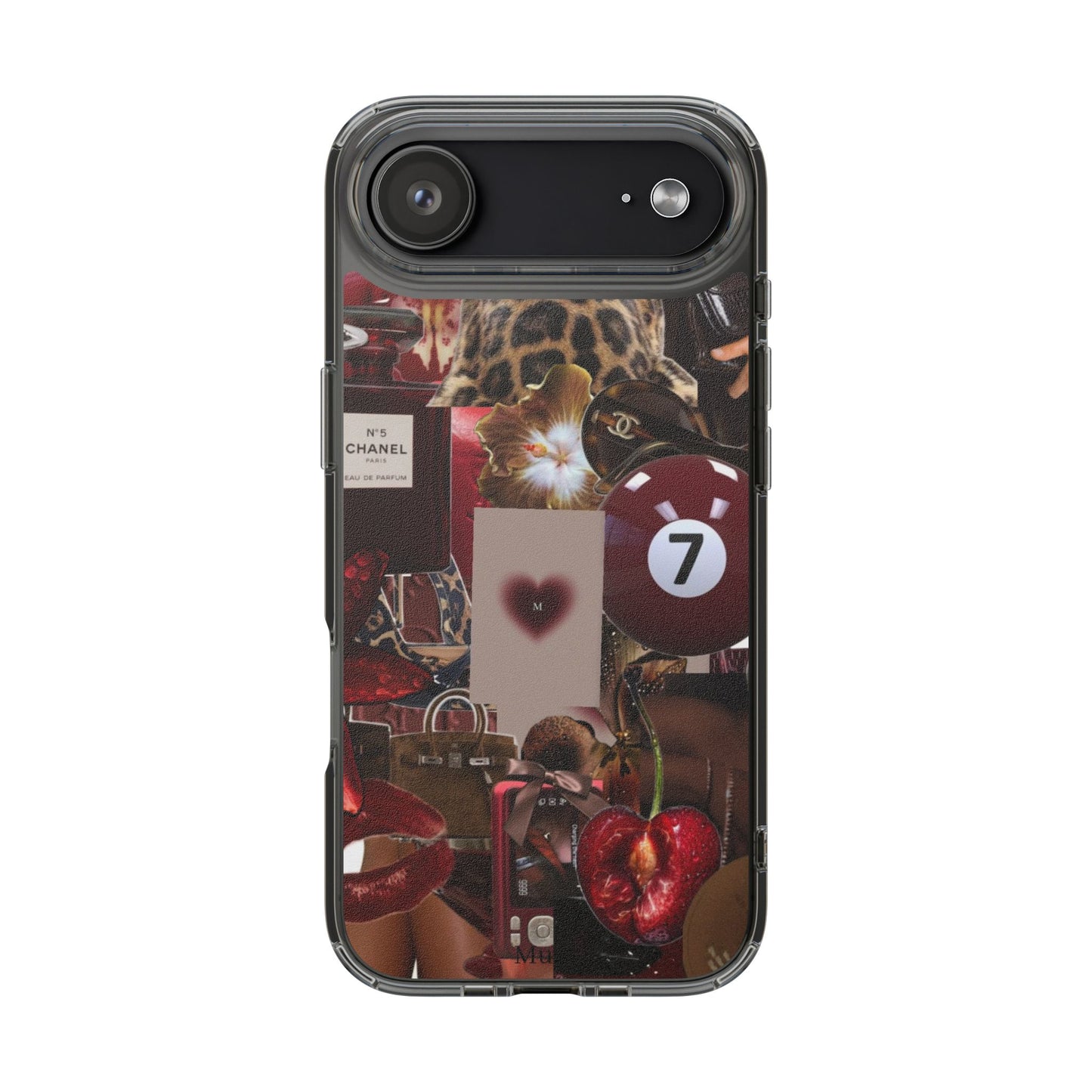 Clear Impact-Resistant Phone Case — Retro Cherry Collage Design