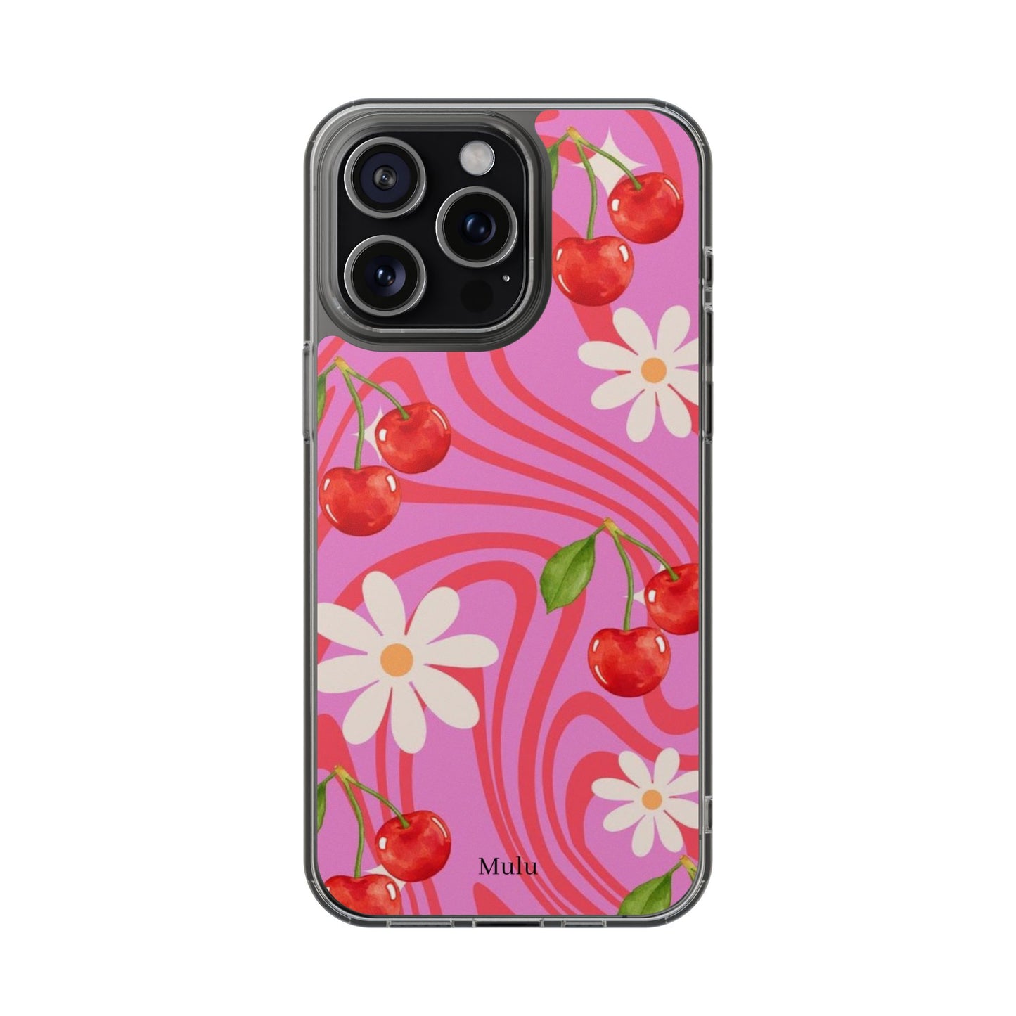 Clear Impact Phone Case — Retro Cherry & Daisy Floral Design