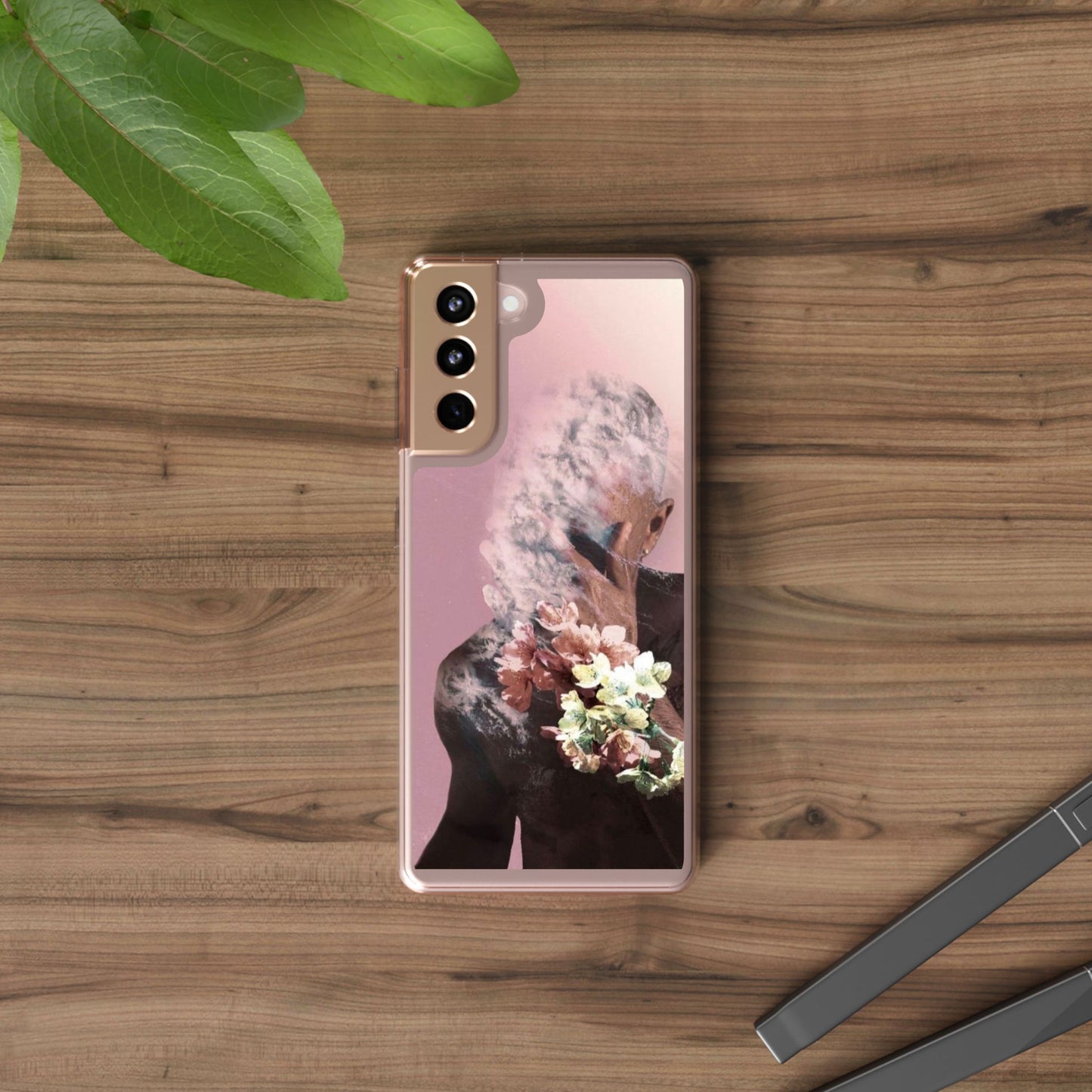 Clear Phone Case — Pink Floral Smoke Art iPhone Case