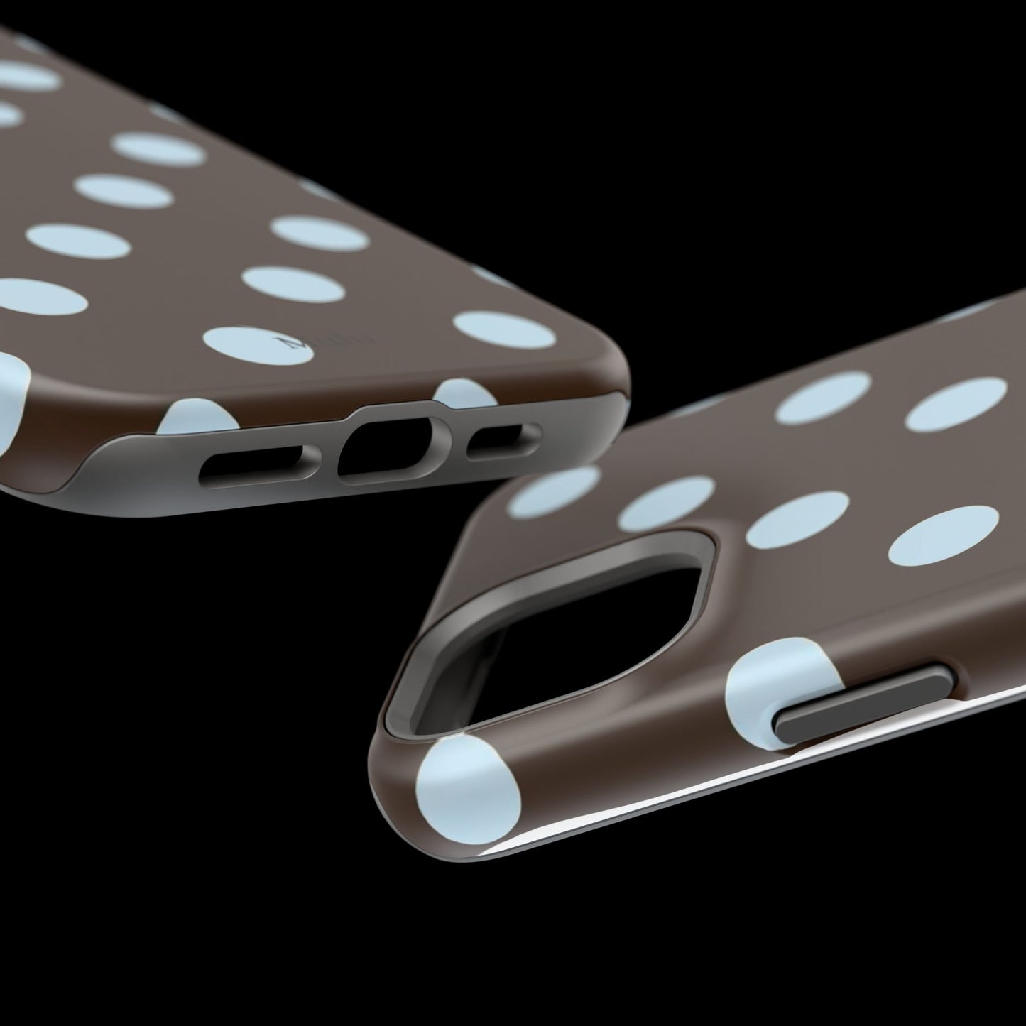 Polka Dot Magnetic Phone Case — Brown with Light Blue Dots, Impact-Resistant