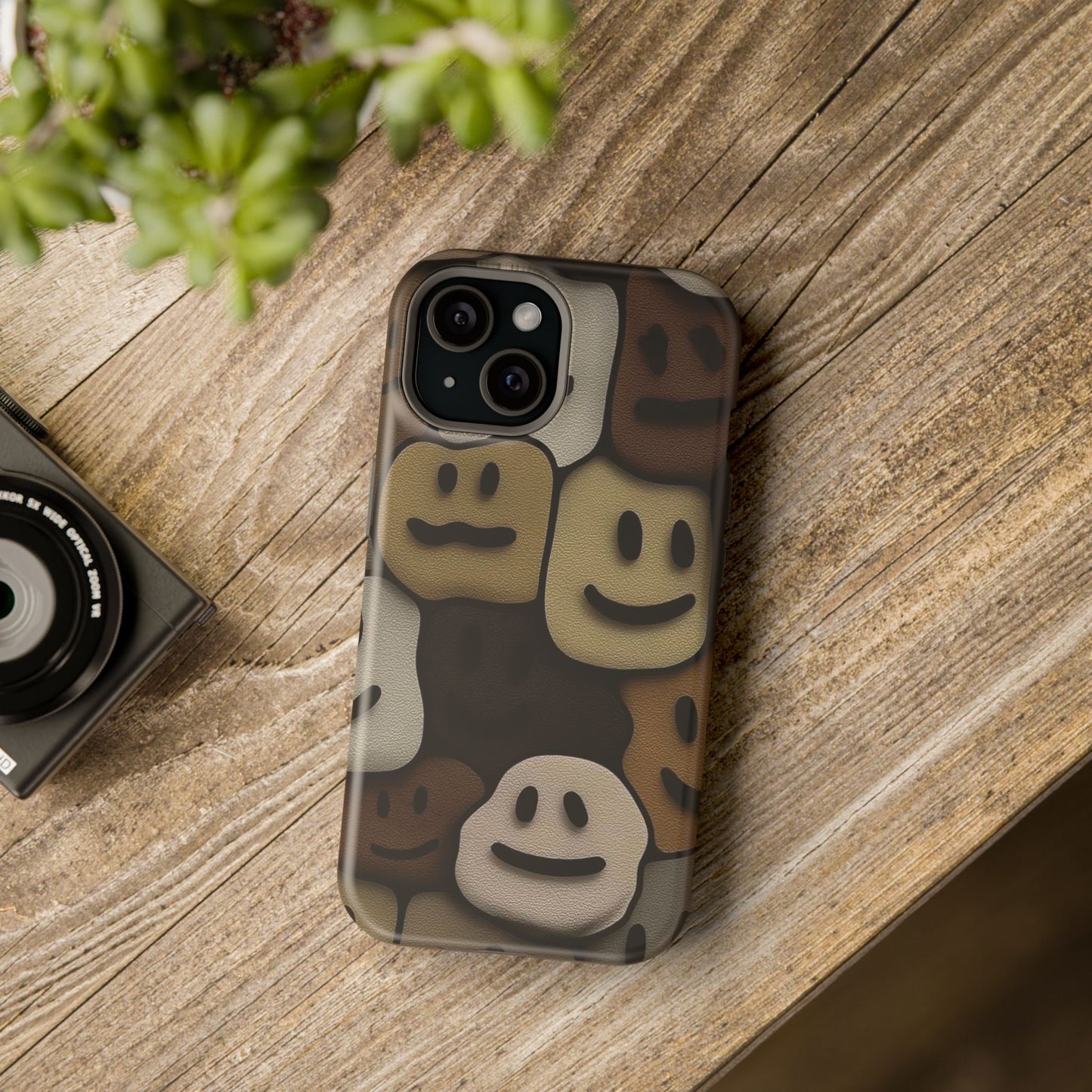 Magnetic Impact-Resistant Case — Brown Smiley Tile Phone Cover
