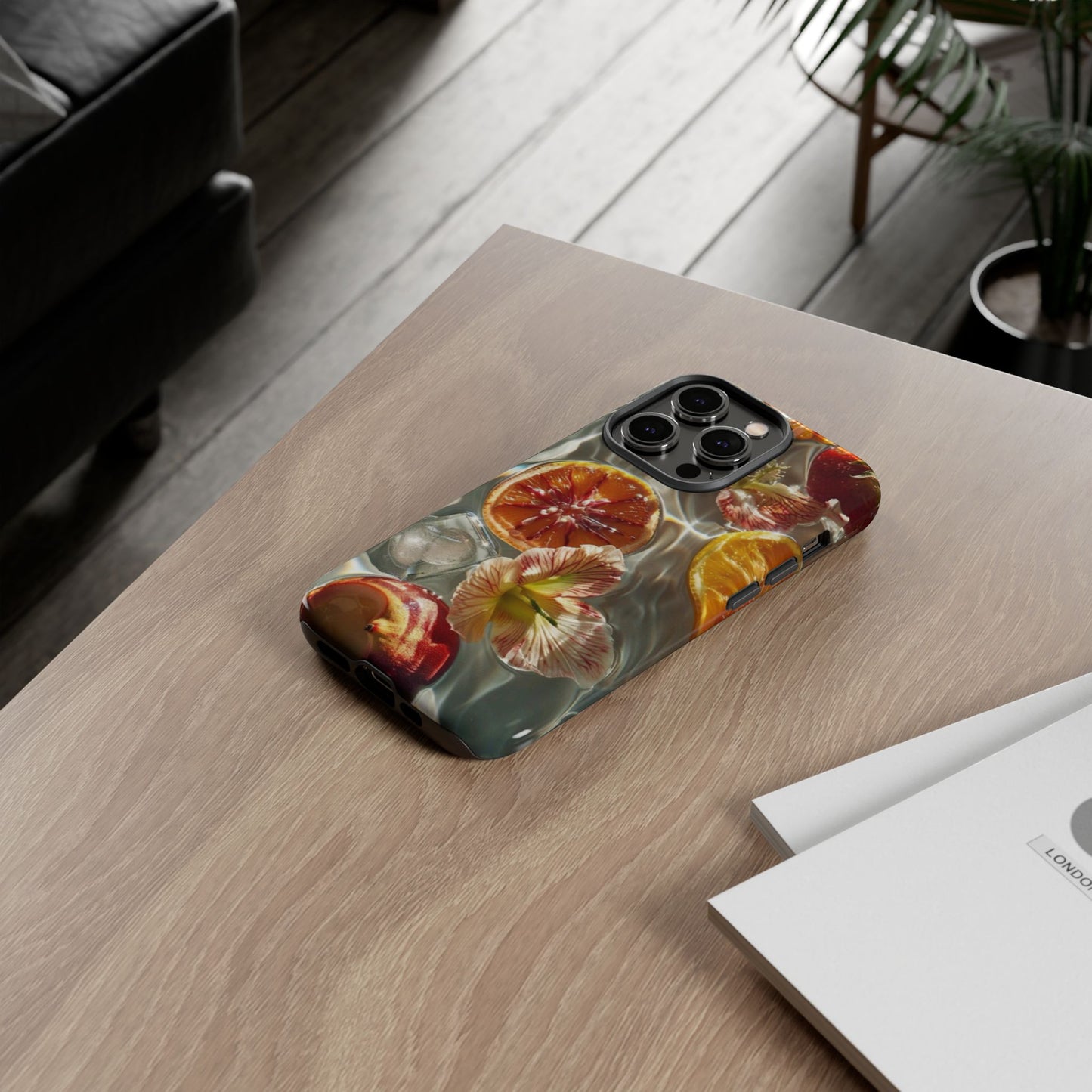 Citrus & Hibiscus Protective Phone Case – Summer Fruit Water Print Tough Case