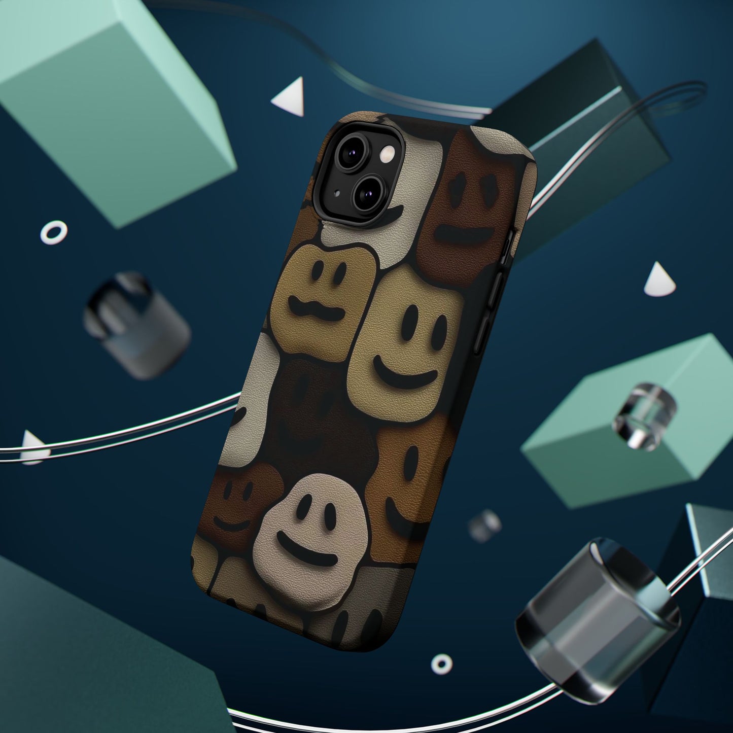Magnetic Impact-Resistant Case — Brown Smiley Tile Phone Cover