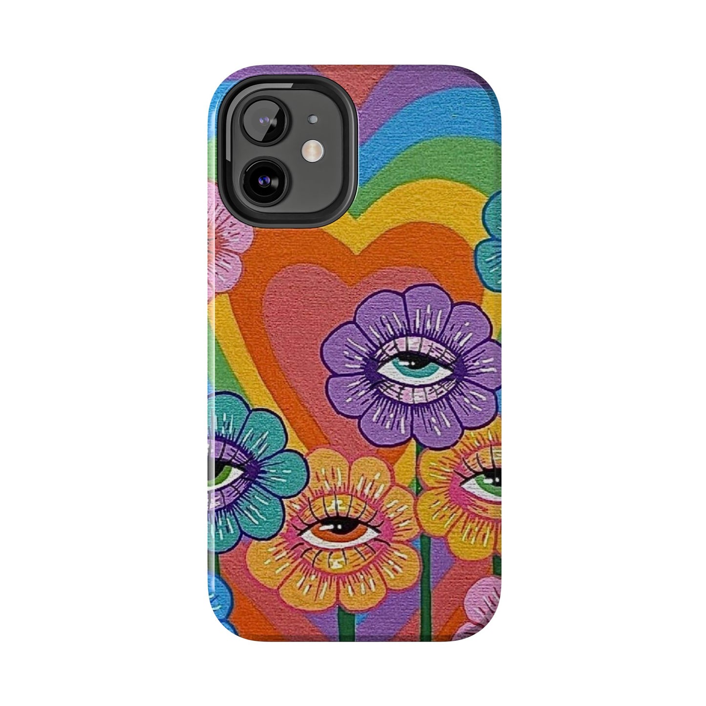 Psychedelic Eye Flower Tough Phone Case — Retro Rainbow Protective iPhone Cover