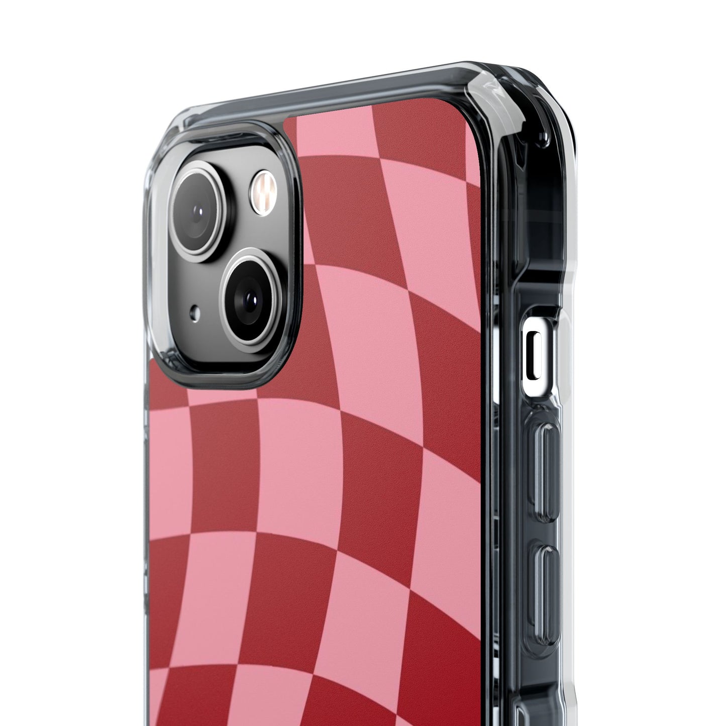 Clear Magnetic Phone Case — Red & Pink Wavy Check Pattern