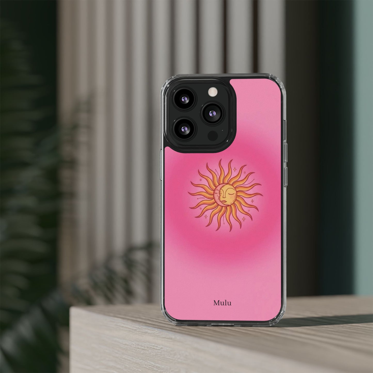 Pink Sun Phone Case — Radiant Sunburst Impact-Resistant Clear Case