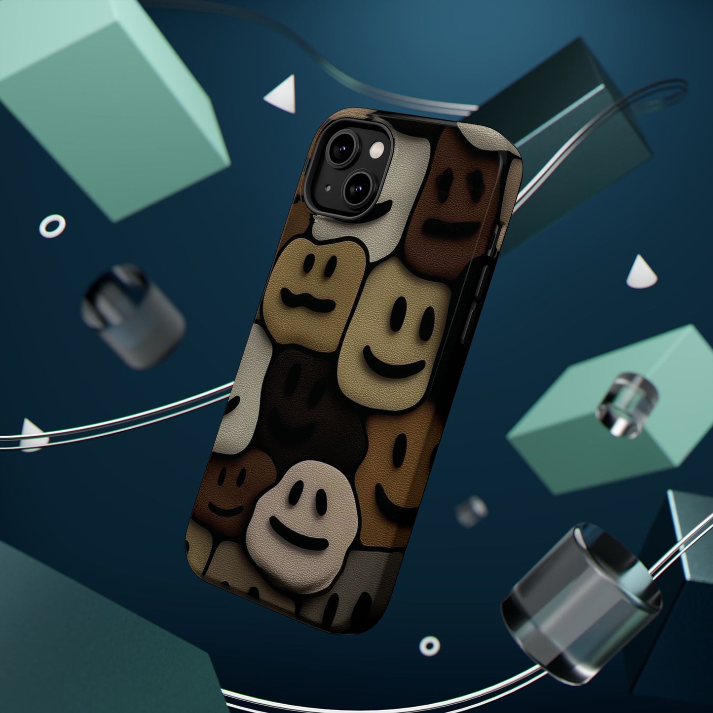 Magnetic Impact-Resistant Case — Brown Smiley Tile Phone Cover