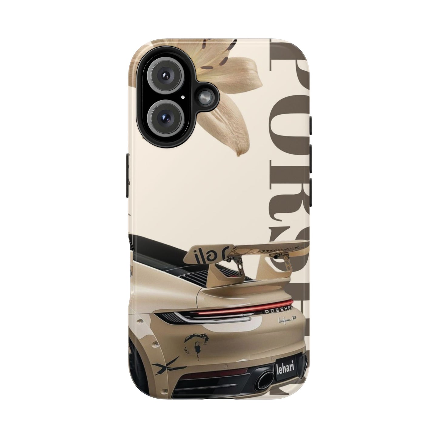 Tough Phone Case — Beige Sports Car Design with 'Tourist' Typography