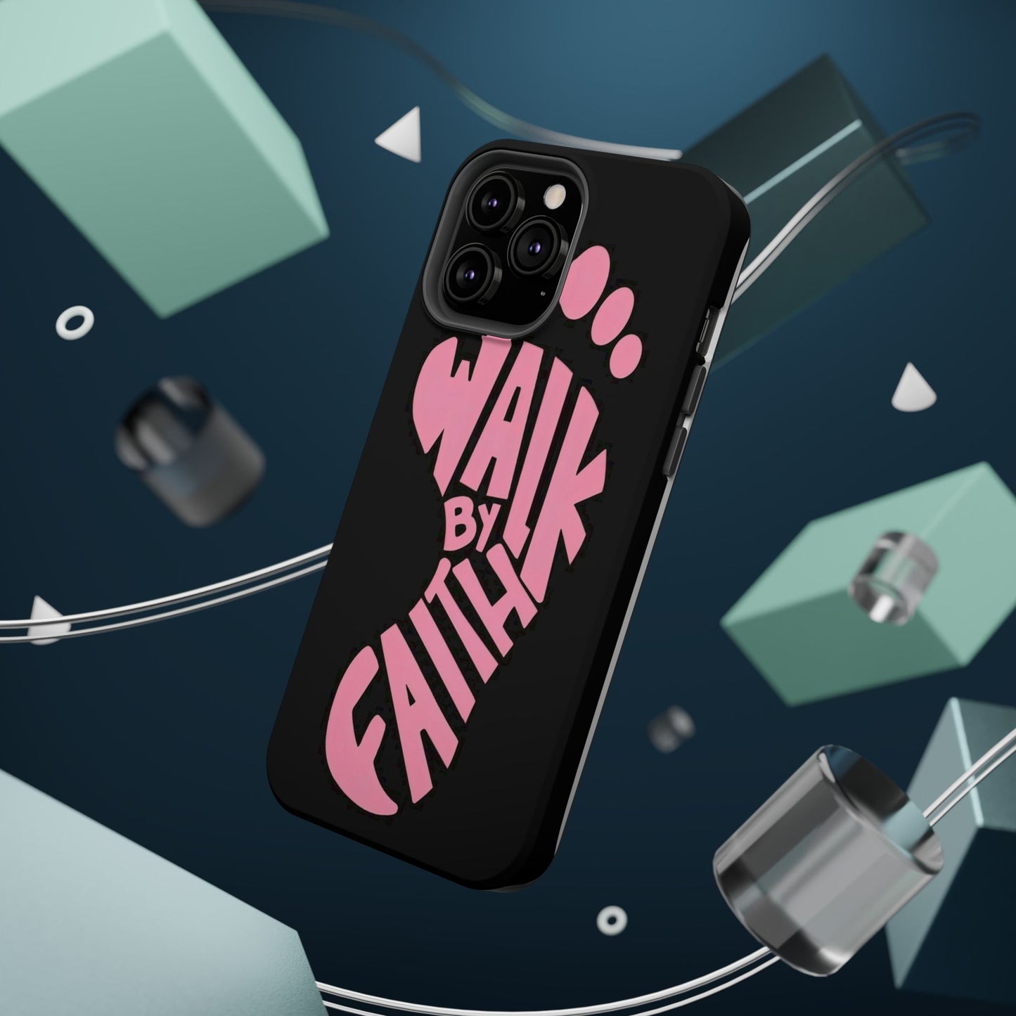 Phone Case — "Walk By Faith" Pink Footprint Magnetic Impact-Resistant Case