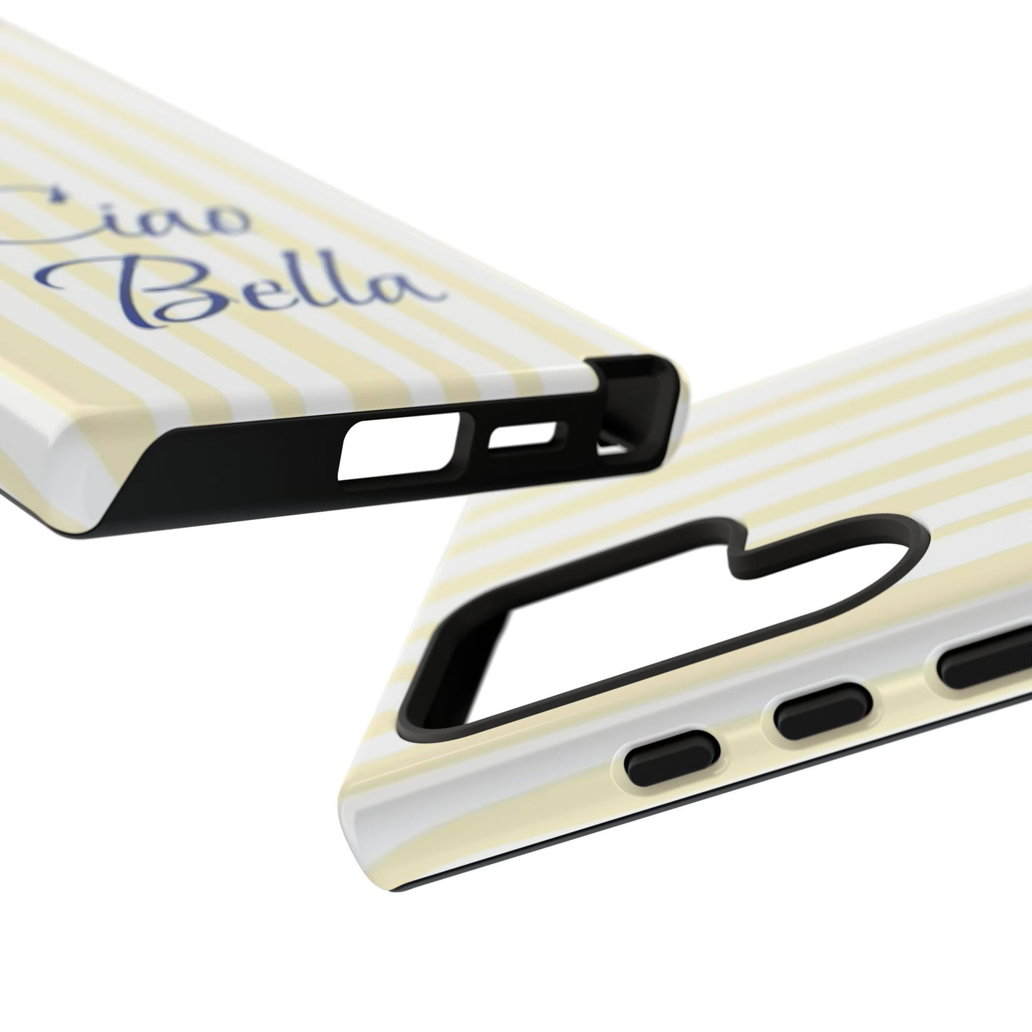 Ciao Bella Phone Case – Striped Elegant Italian Script Protective Cover