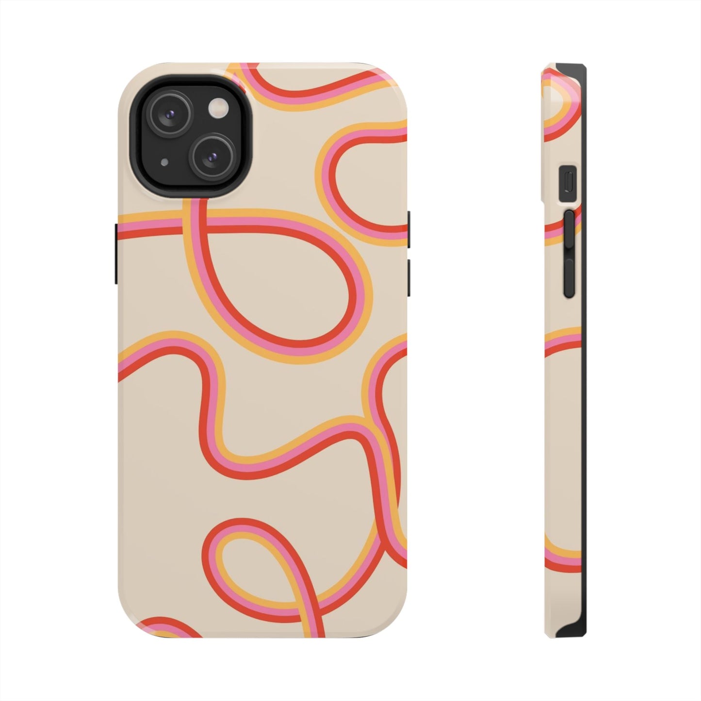 Retro Swirl Tough Phone Case — Beige Pink Orange Abstract Protection