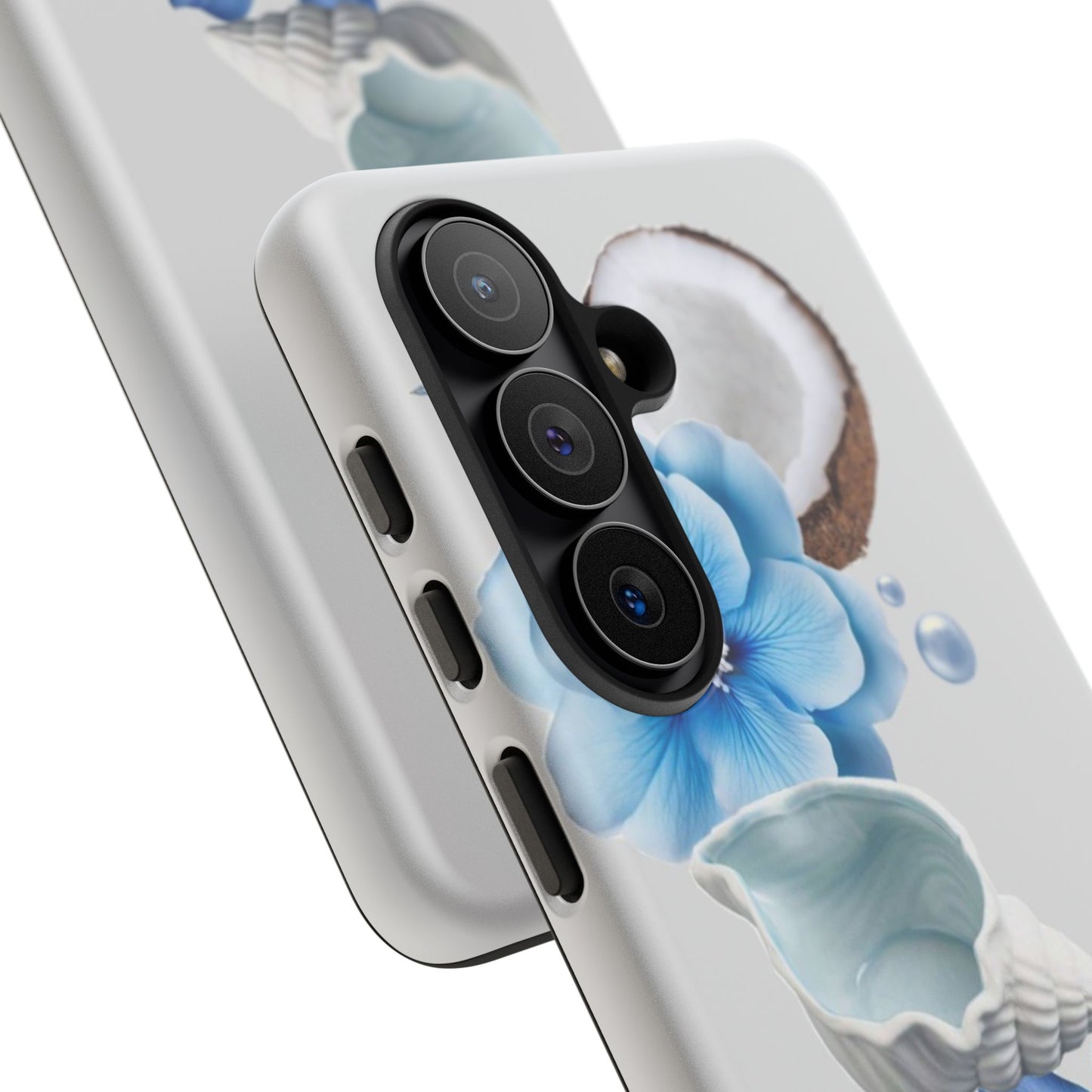 Tropical Blue Floral Phone Case — Coconut, Shell & Starfish Design