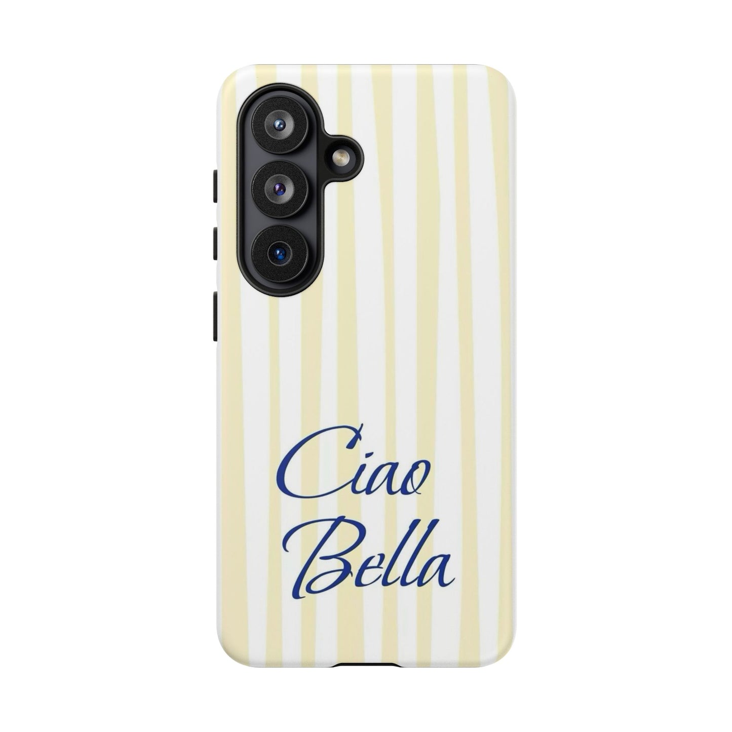 Ciao Bella Phone Case – Striped Elegant Italian Script Protective Cover