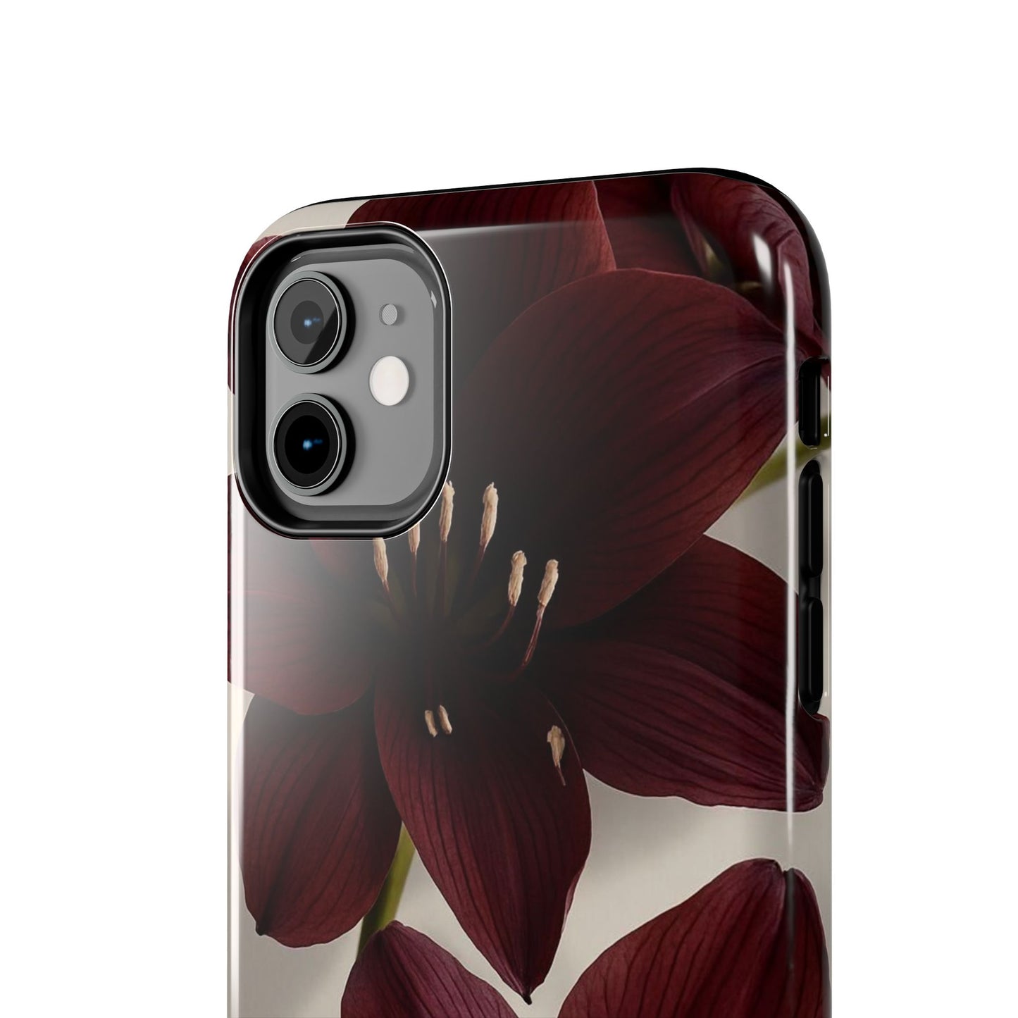 Amaryllis Noir Tough Phone Case — Dark Burgundy Floral Protective Cover