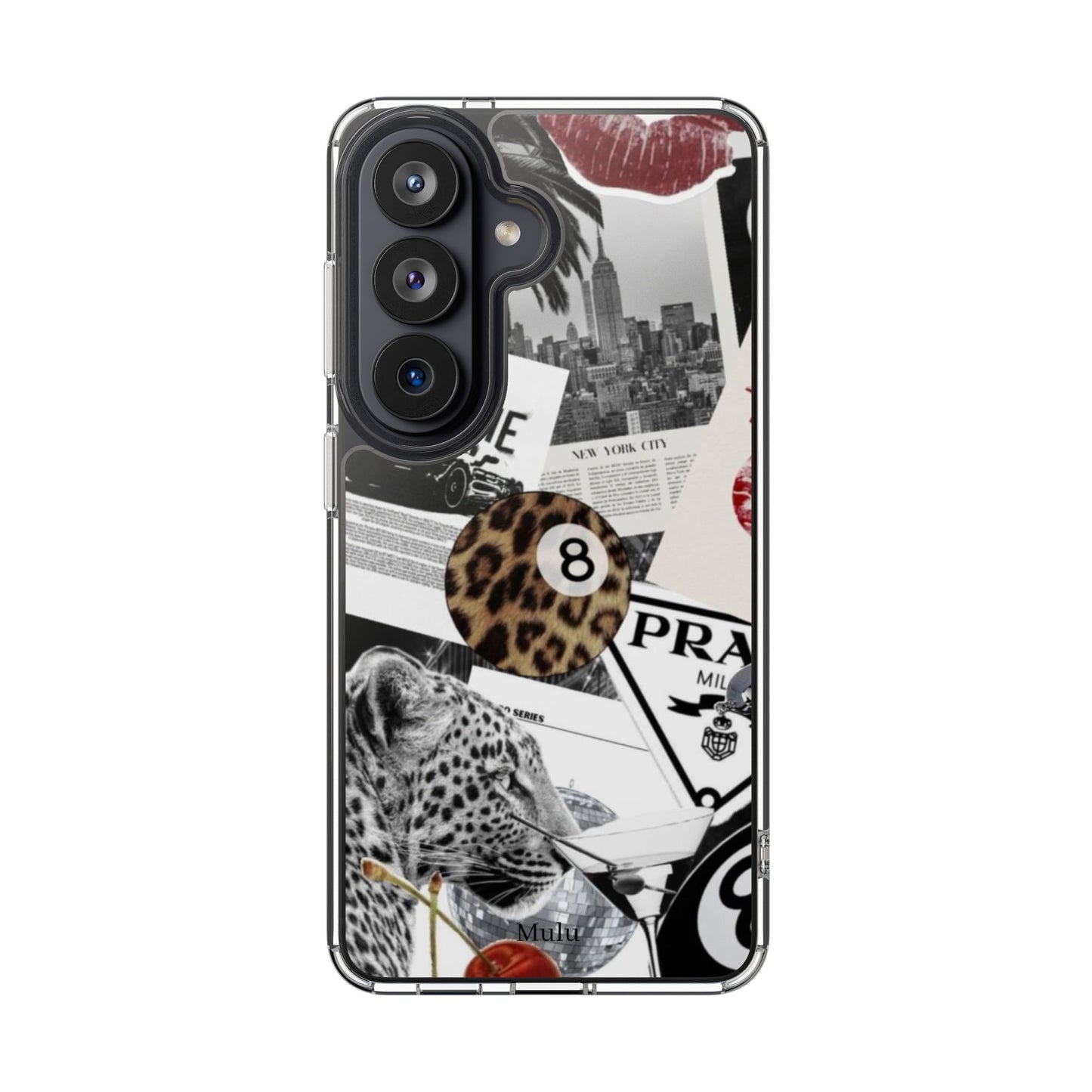 Clear Impact-Resistant Phone Case — Collage Luxury Leopard & Vintage Car Design