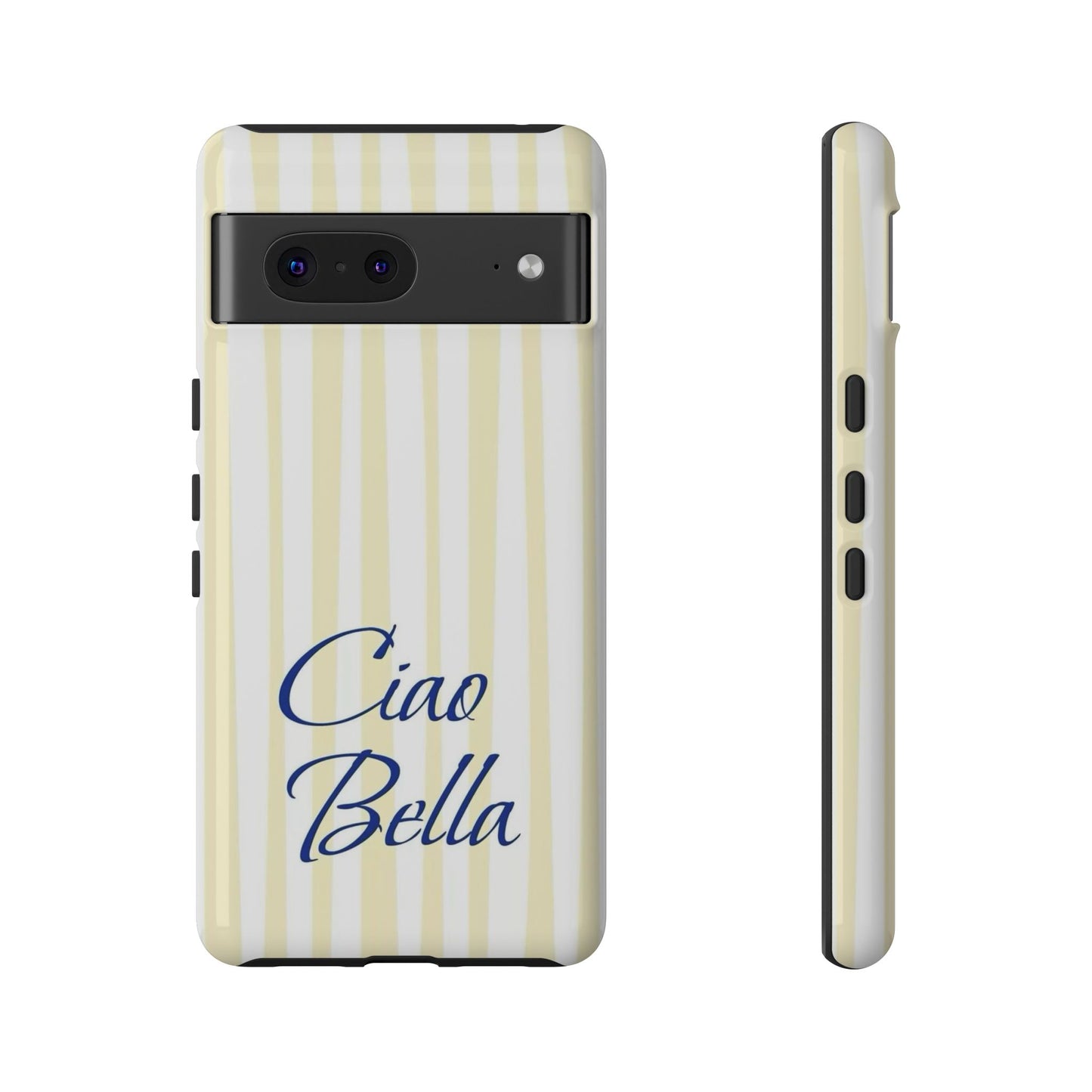 Ciao Bella Phone Case – Striped Elegant Italian Script Protective Cover