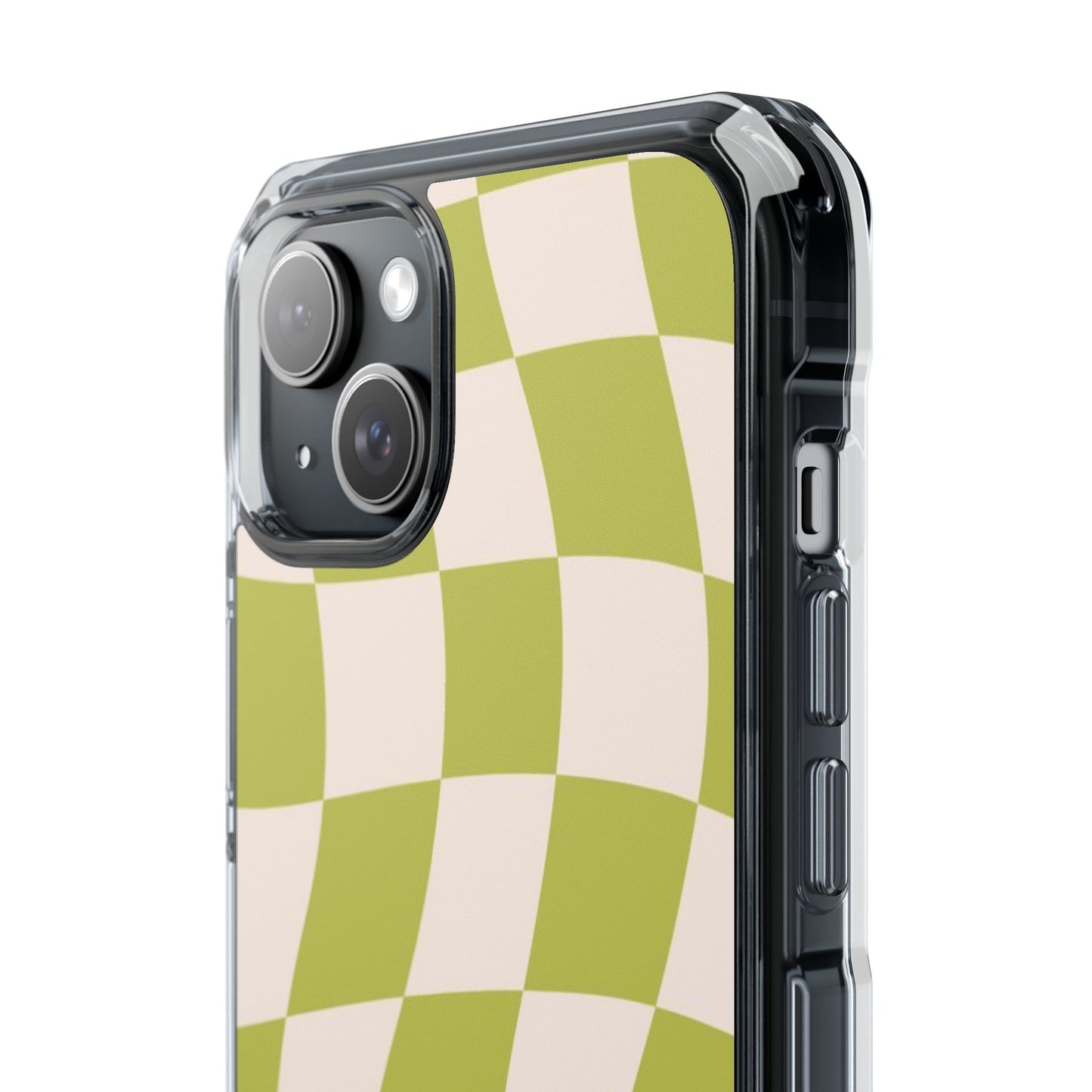 Clear Magnetic Phone Case — Olive Retro Check Pattern