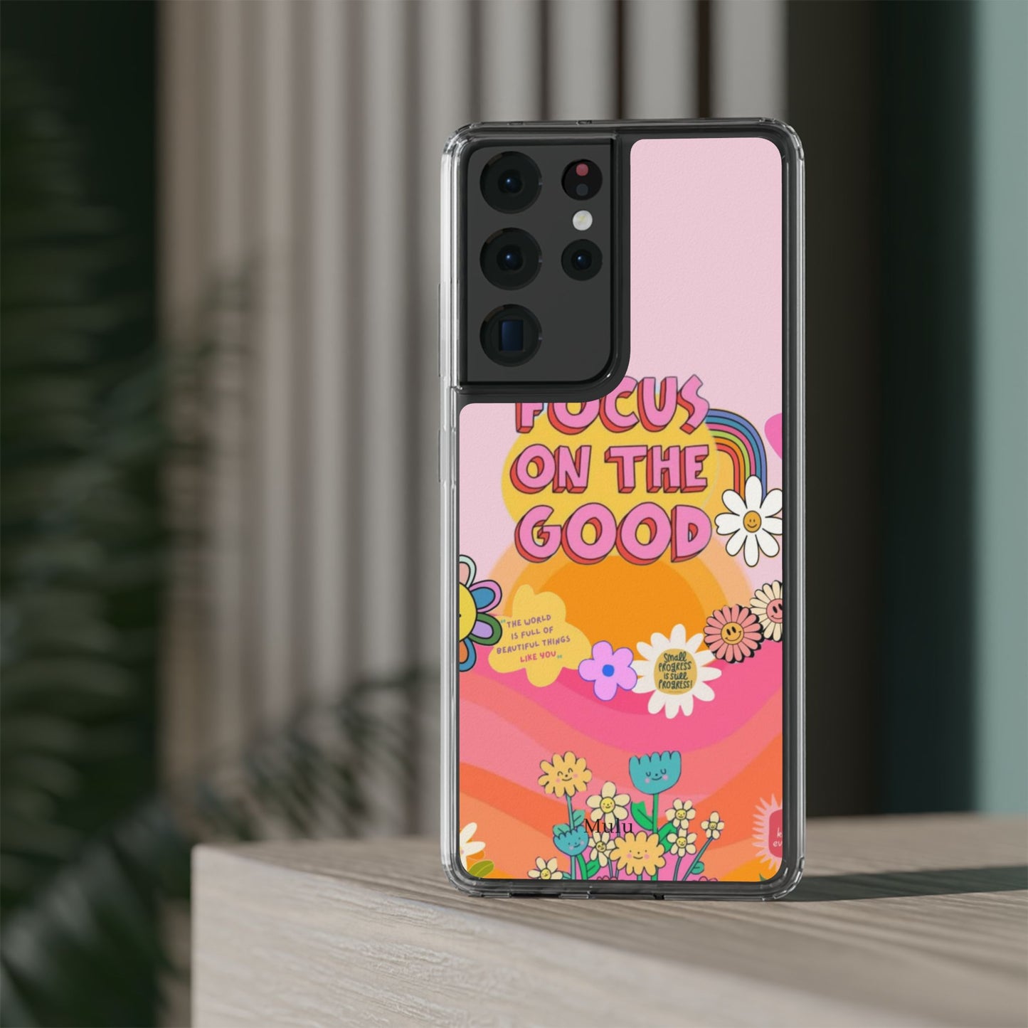 Clear Impact-Resistant Case — "Focus On The Good" Retro Floral Phone Cover