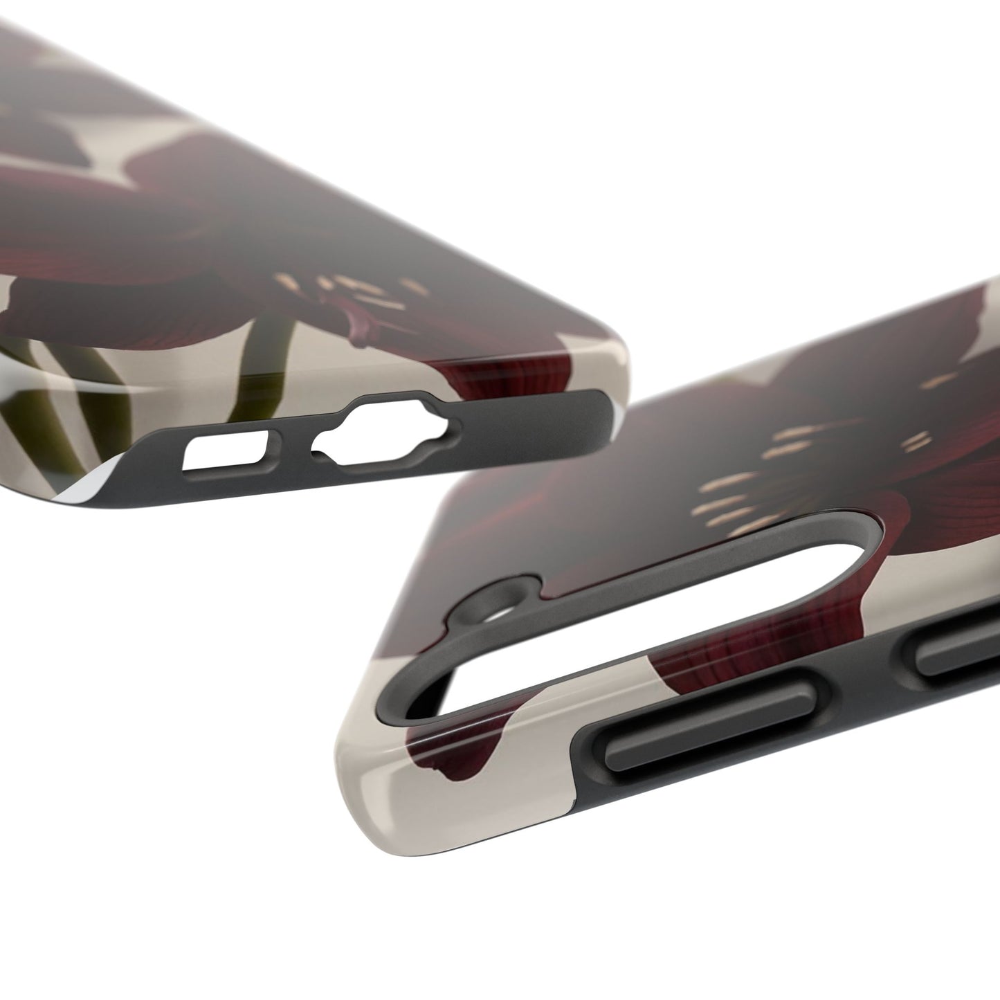 Amaryllis Noir Tough Phone Case — Dark Burgundy Floral Protective Cover