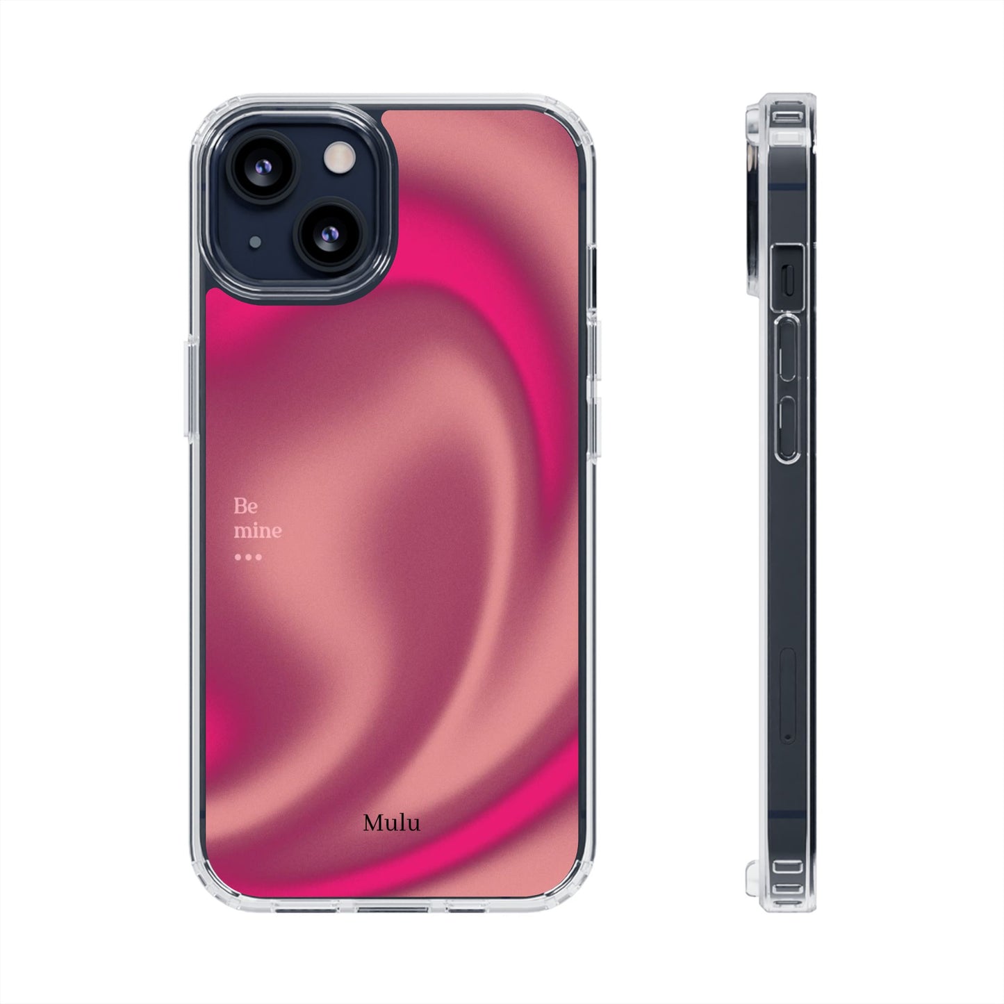 Clear Impact Phone Case — Pink Satin Swirl "Be mine" Design