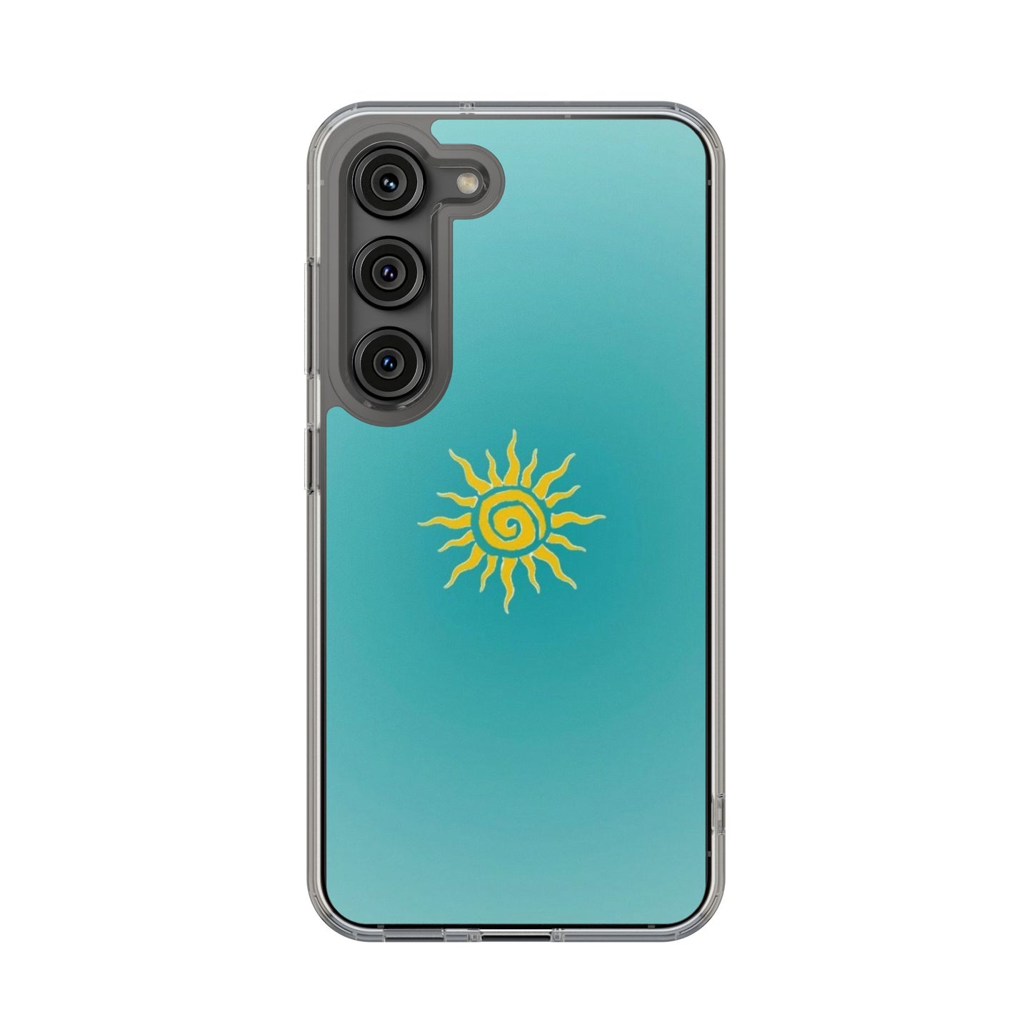 Clear Impact-Resistant Phone Case — Yellow Sun on Teal Gradient