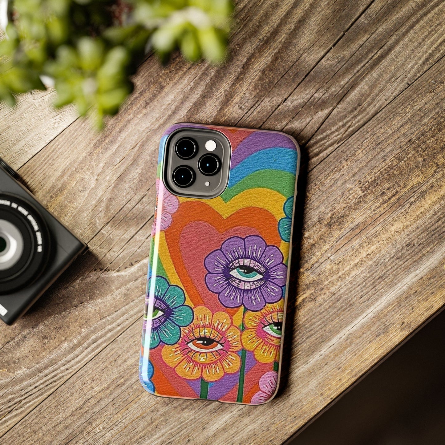 Psychedelic Eye Flower Tough Phone Case — Retro Rainbow Protective iPhone Cover