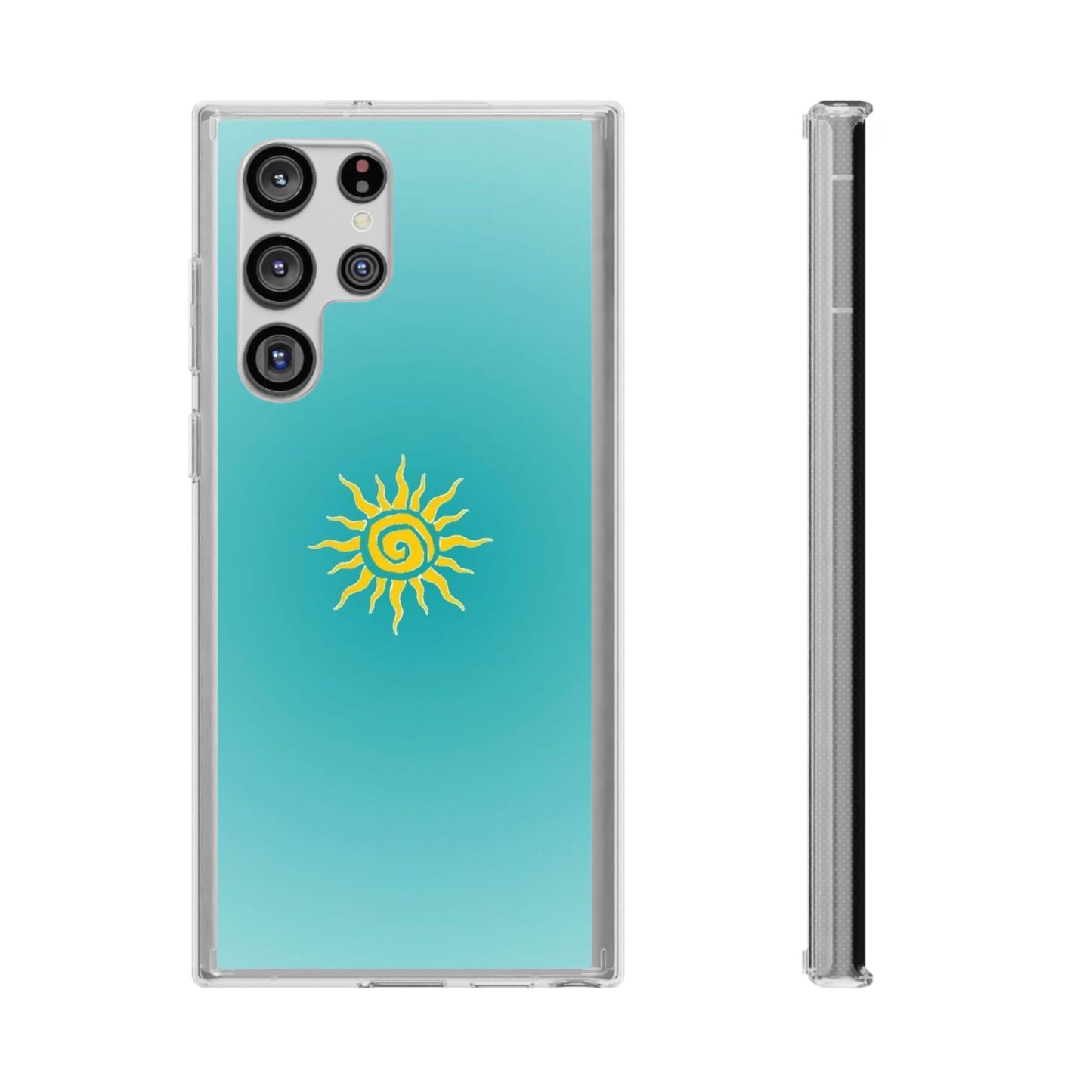 Clear Impact-Resistant Phone Case — Yellow Sun on Teal Gradient