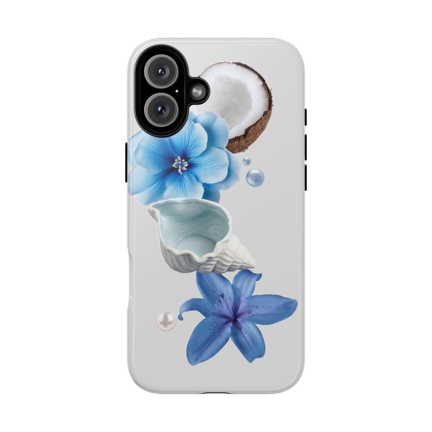 Tropical Blue Floral Phone Case — Coconut, Shell & Starfish Design