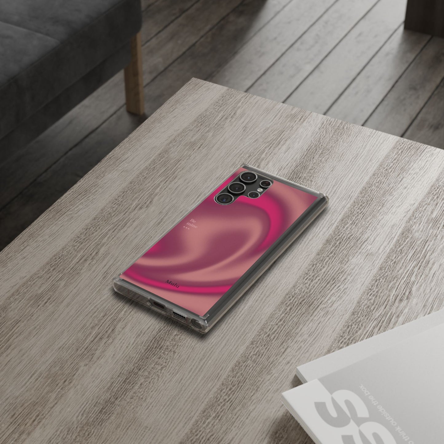 Clear Impact Phone Case — Pink Satin Swirl "Be mine" Design
