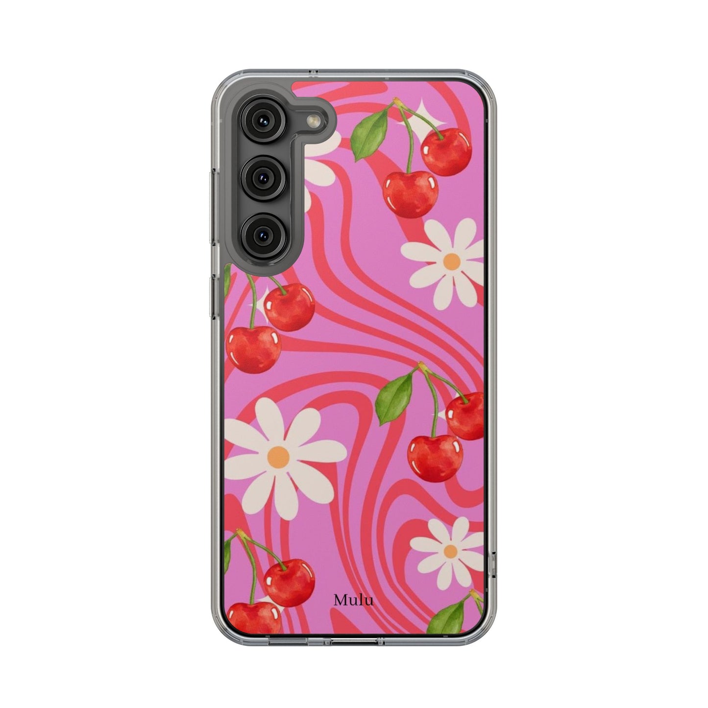 Clear Impact Phone Case — Retro Cherry & Daisy Floral Design