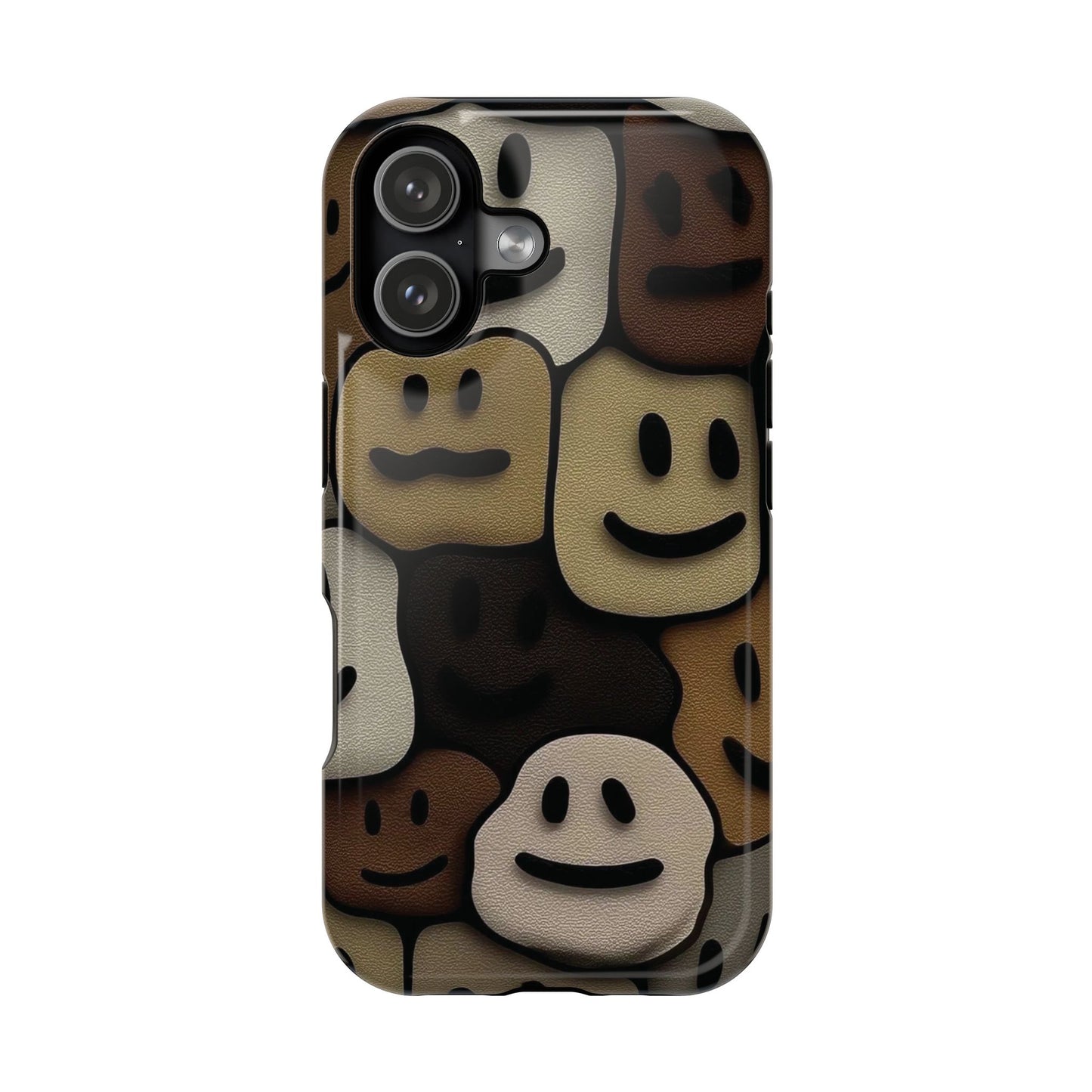 Magnetic Impact-Resistant Case — Brown Smiley Tile Phone Cover